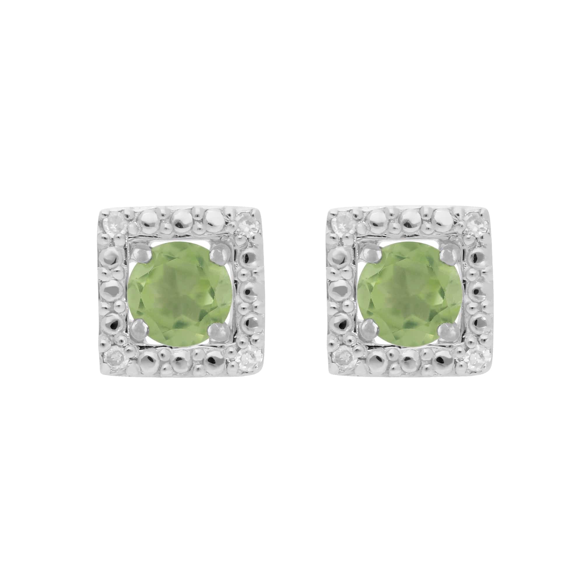 11614-162E0245019 Classic Round Peridot Stud Earrings with Detachable Diamond Square Ear Jacket in 9ct White Gold 1