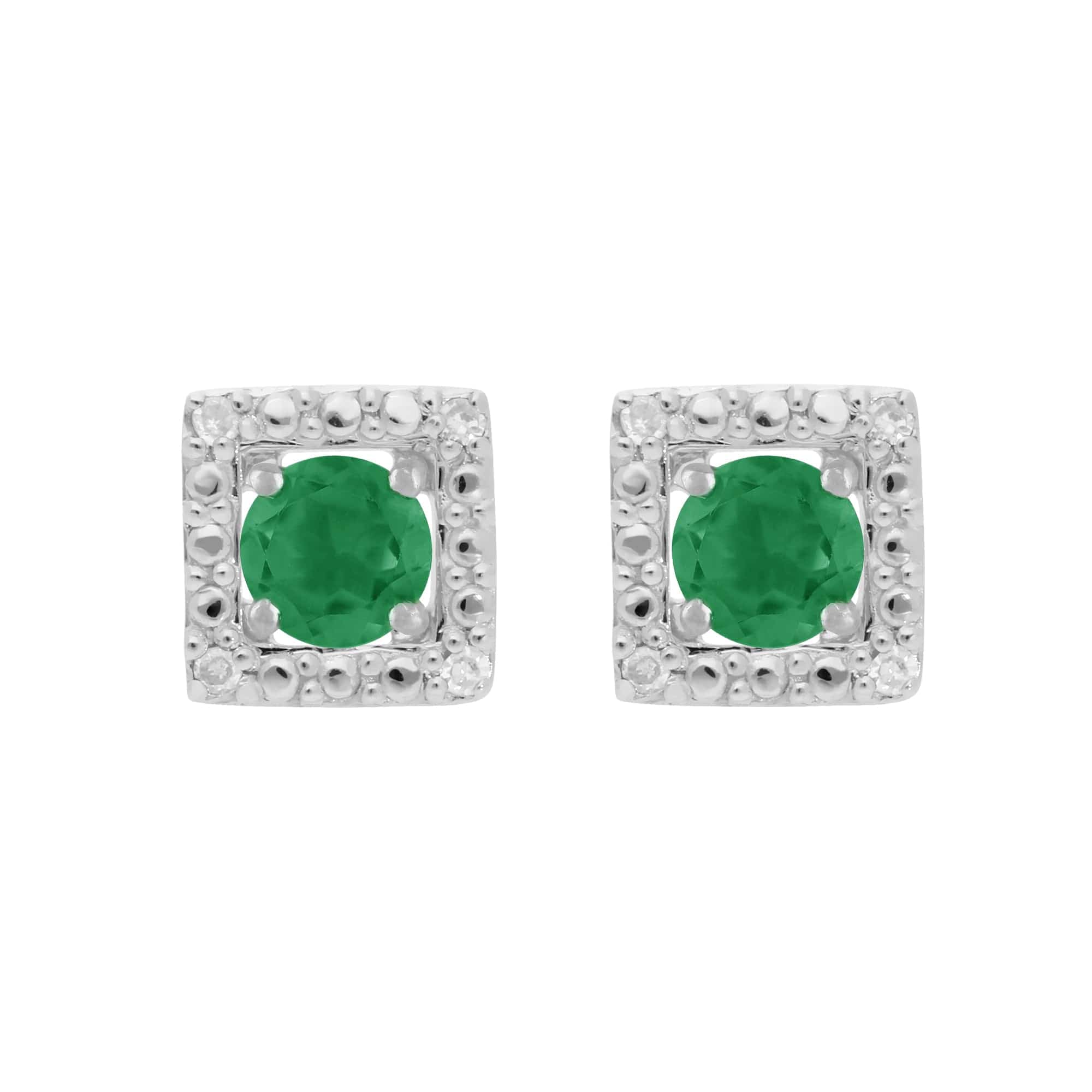 11621-162E0245019 Classic Round Emerald Stud Earrings with Detachable Diamond Square Ear Jacket in 9ct White Gold 1
