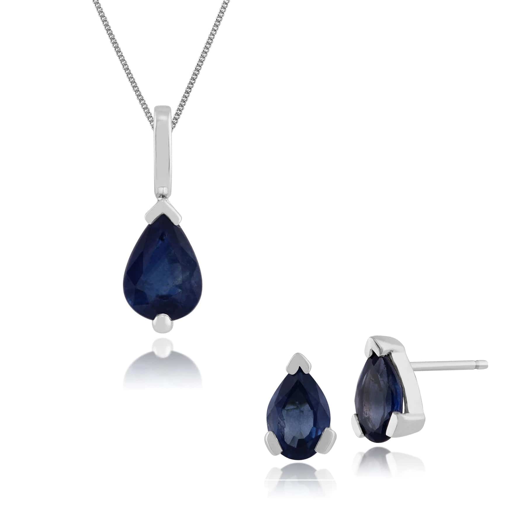117E0027119-117P0023109 Classic Pear Light Blue Sapphire Single Stone Stud Earrings & Pendant Set in 9ct White Gold 1