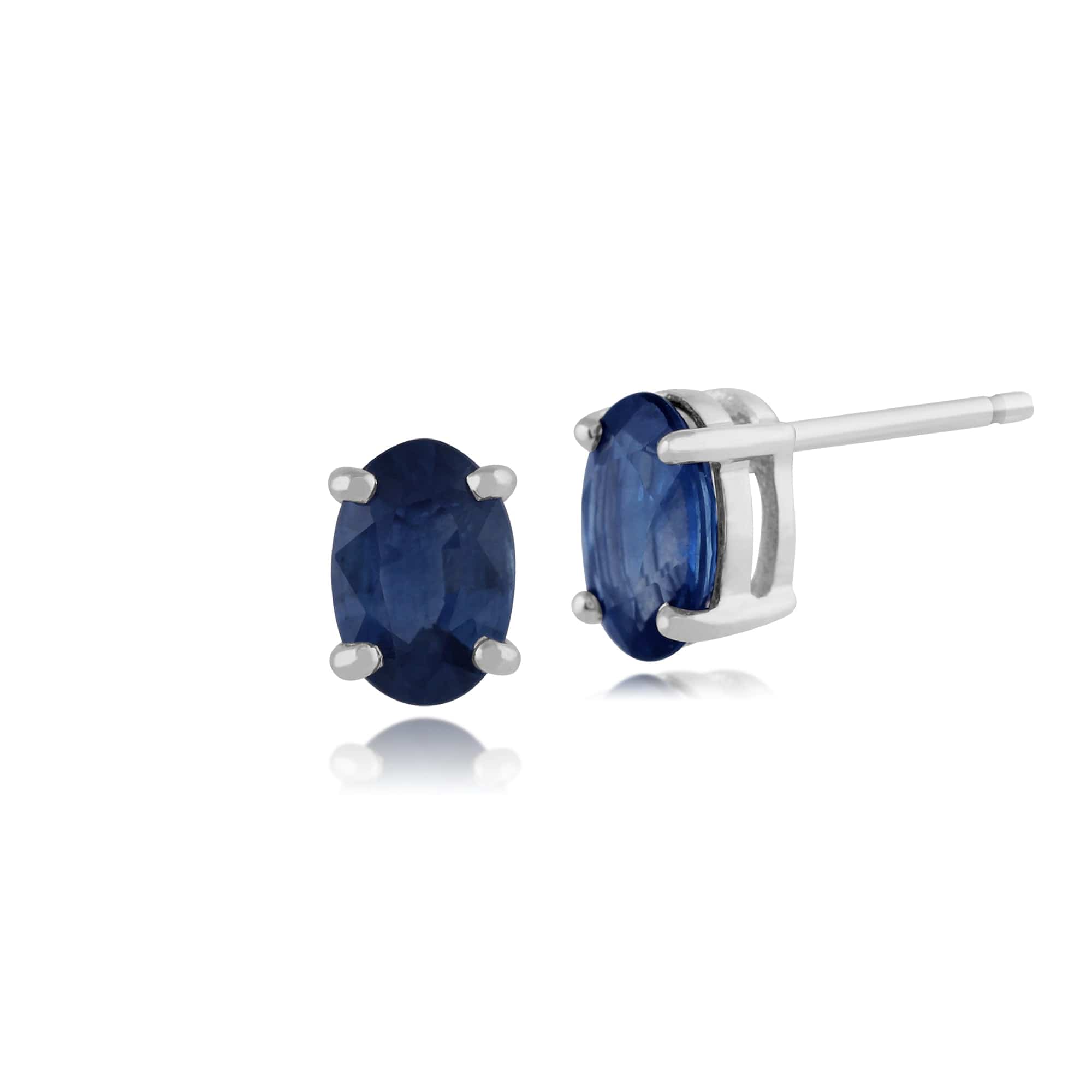 Classic Oval Light Blue Sapphire Stud Earrings in 9ct White Gold 6x4mm