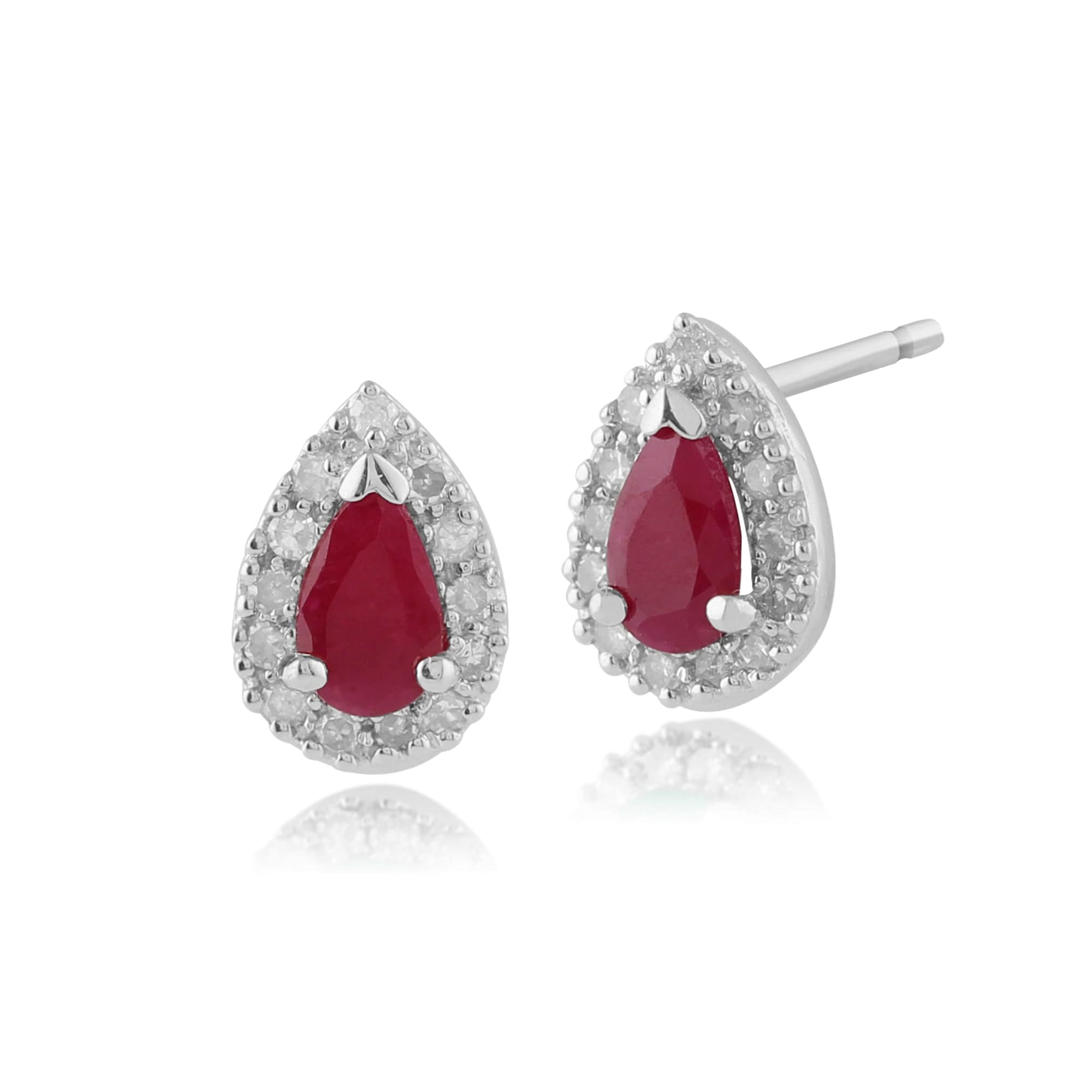 Classic Pear Ruby & Diamond Halo Stud Earrings & Pendant Image 2