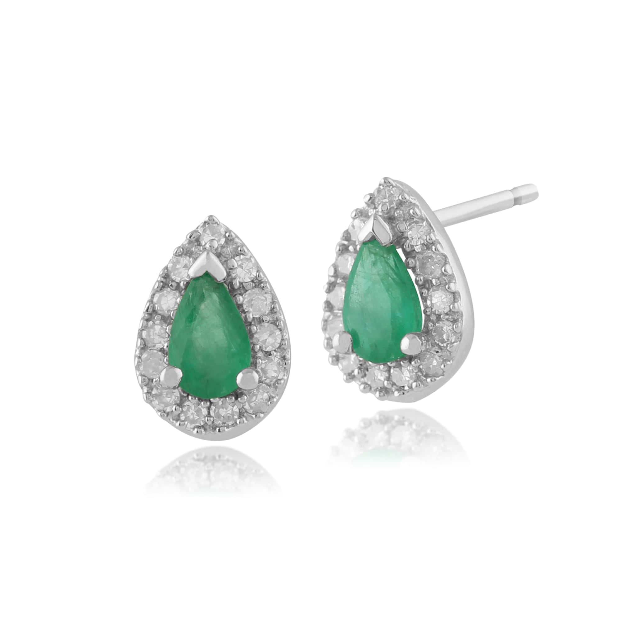 Classic Emerald & Diamond Halo Stud Earrings & Ring Set Image 2