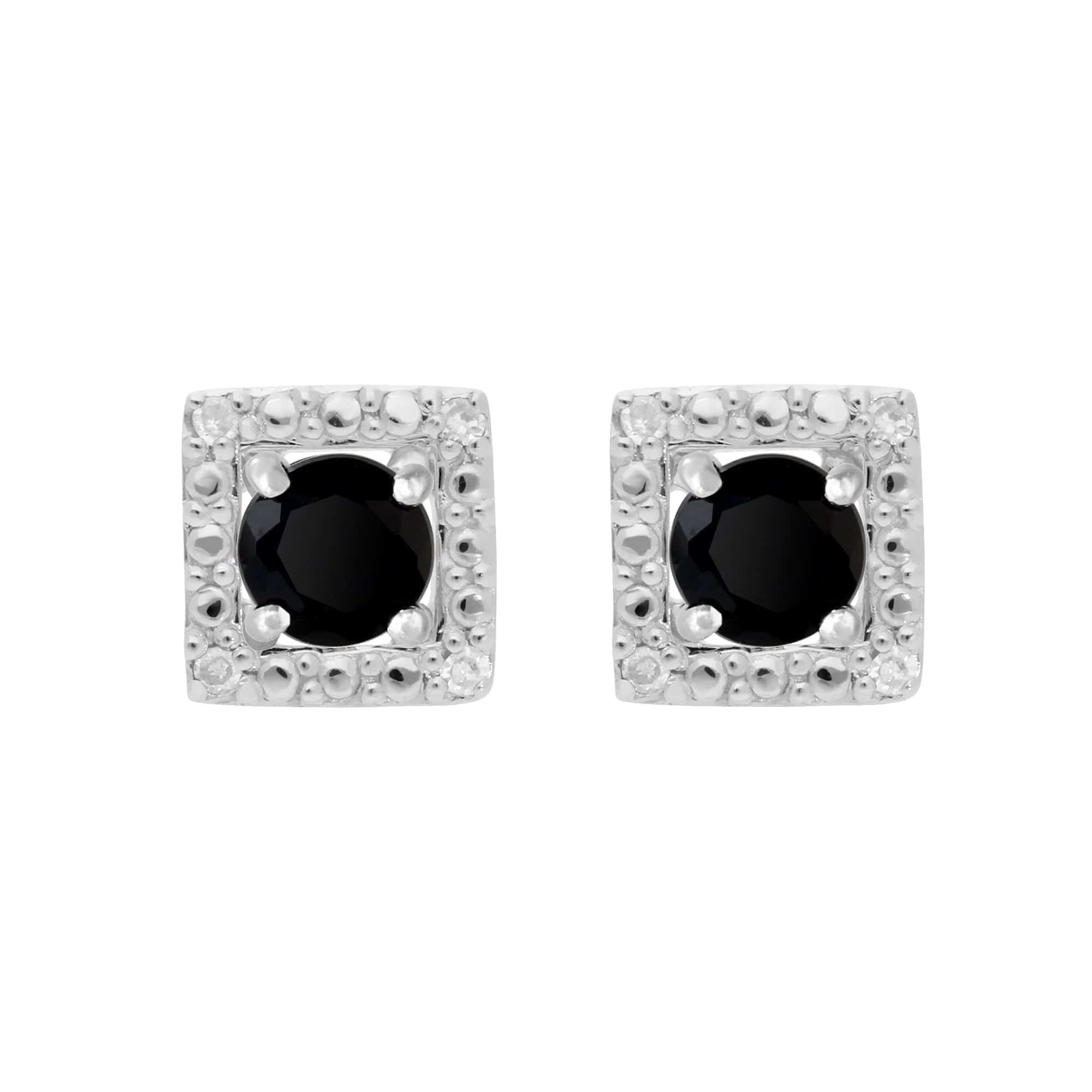 117E0031119-162E0245019 Classic Round Black Onyx Stud Earrings with Detachable Diamond Square Ear Jacket in 9ct White Gold 1