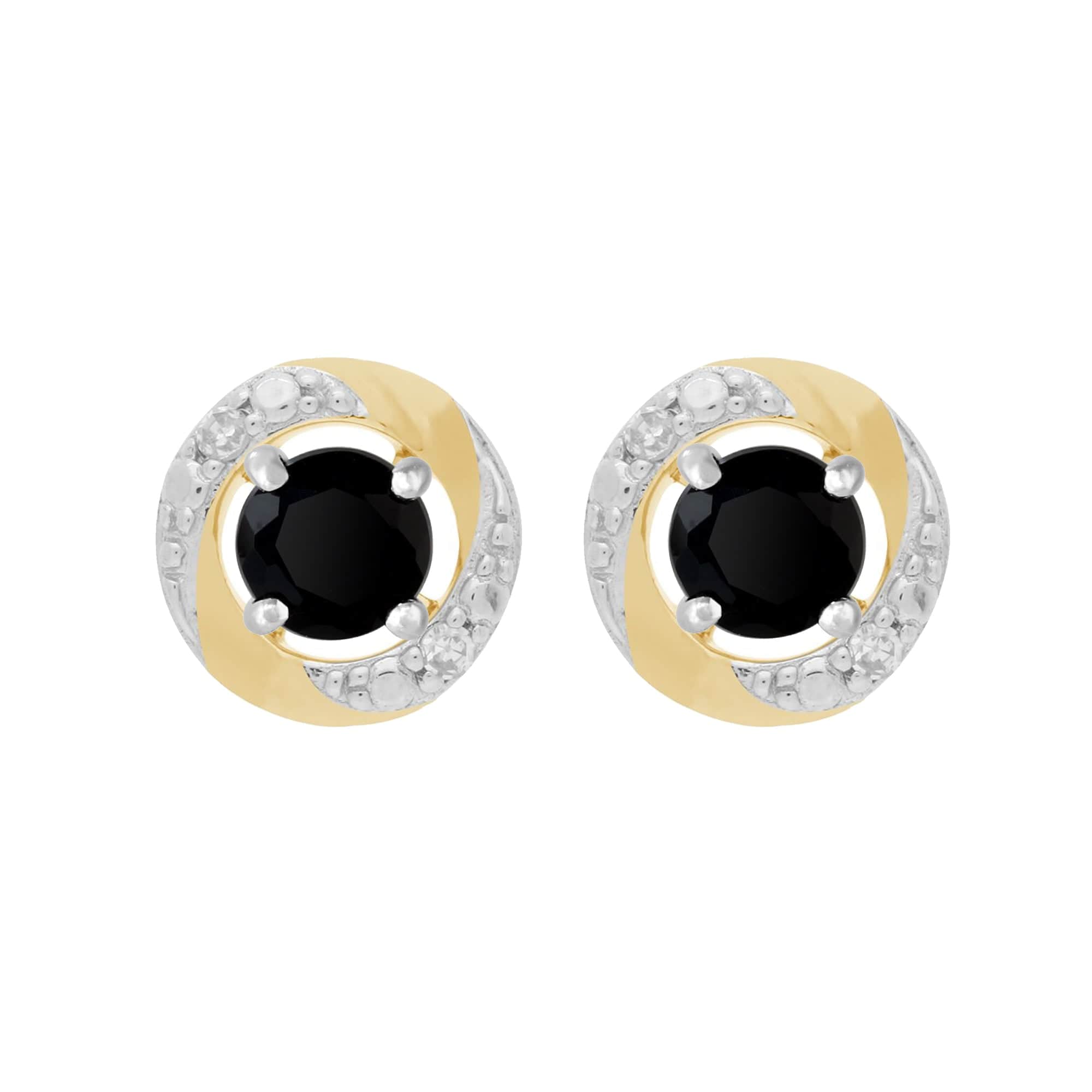 117E0031119-191E0374019 9ct White Gold Black Onyx Stud Earrings with Detachable Diamond Halo Ear Jacket in 9ct Yellow Gold 1