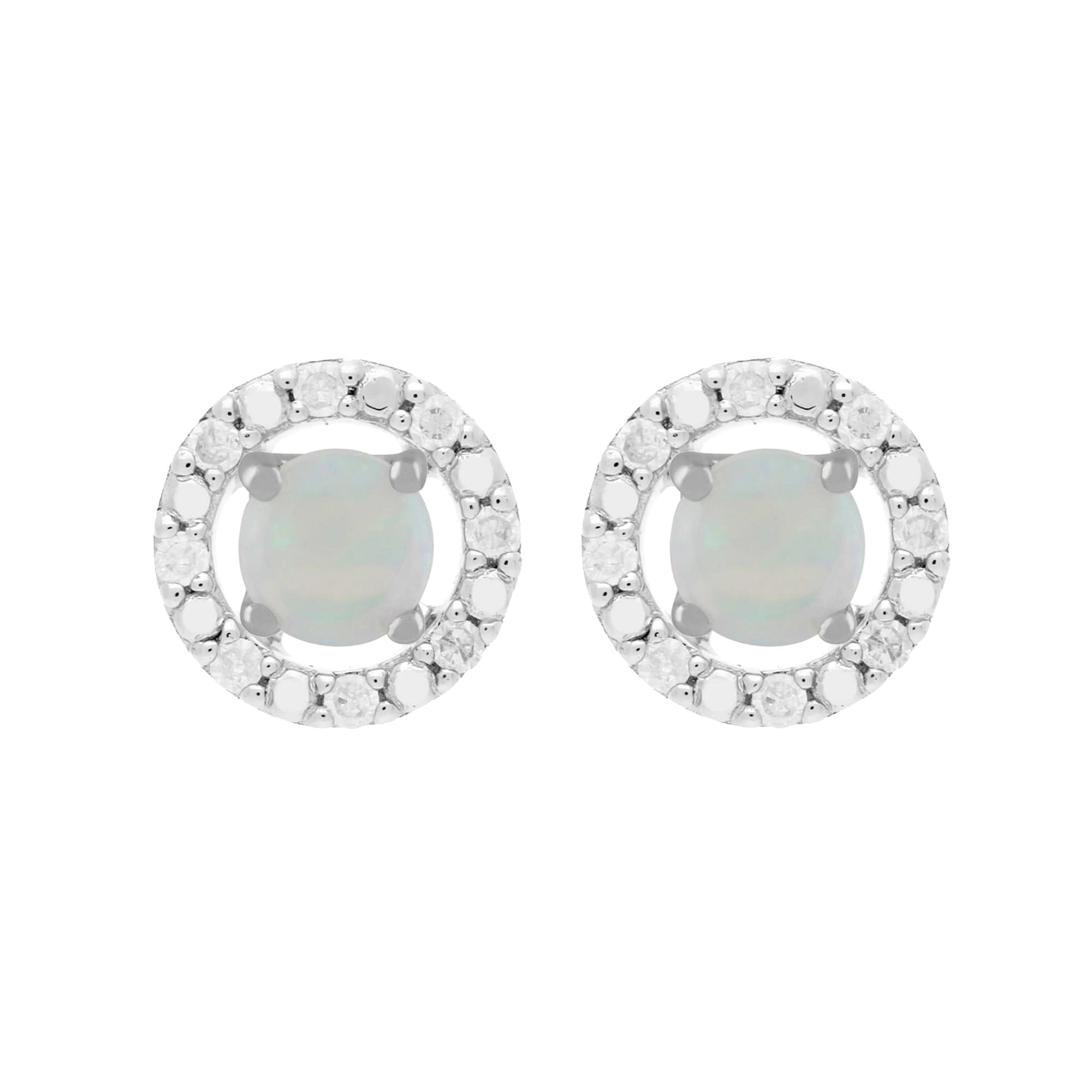 117E0031149-162E0228019 Classic Round Opal Stud Earrings and Detachable Diamond Round Ear Jacket in 9ct White Gold 1