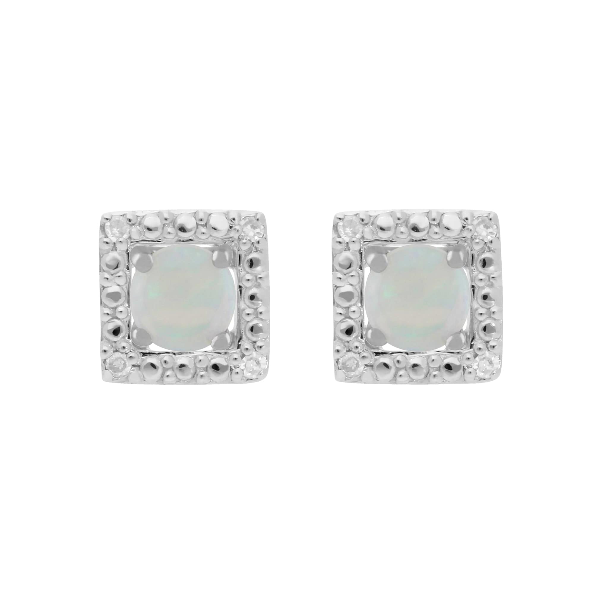 117E0031149-162E0245019 Classic Round Opal Stud Earrings with Detachable Diamond Square Ear Jacket in 9ct White Gold 1