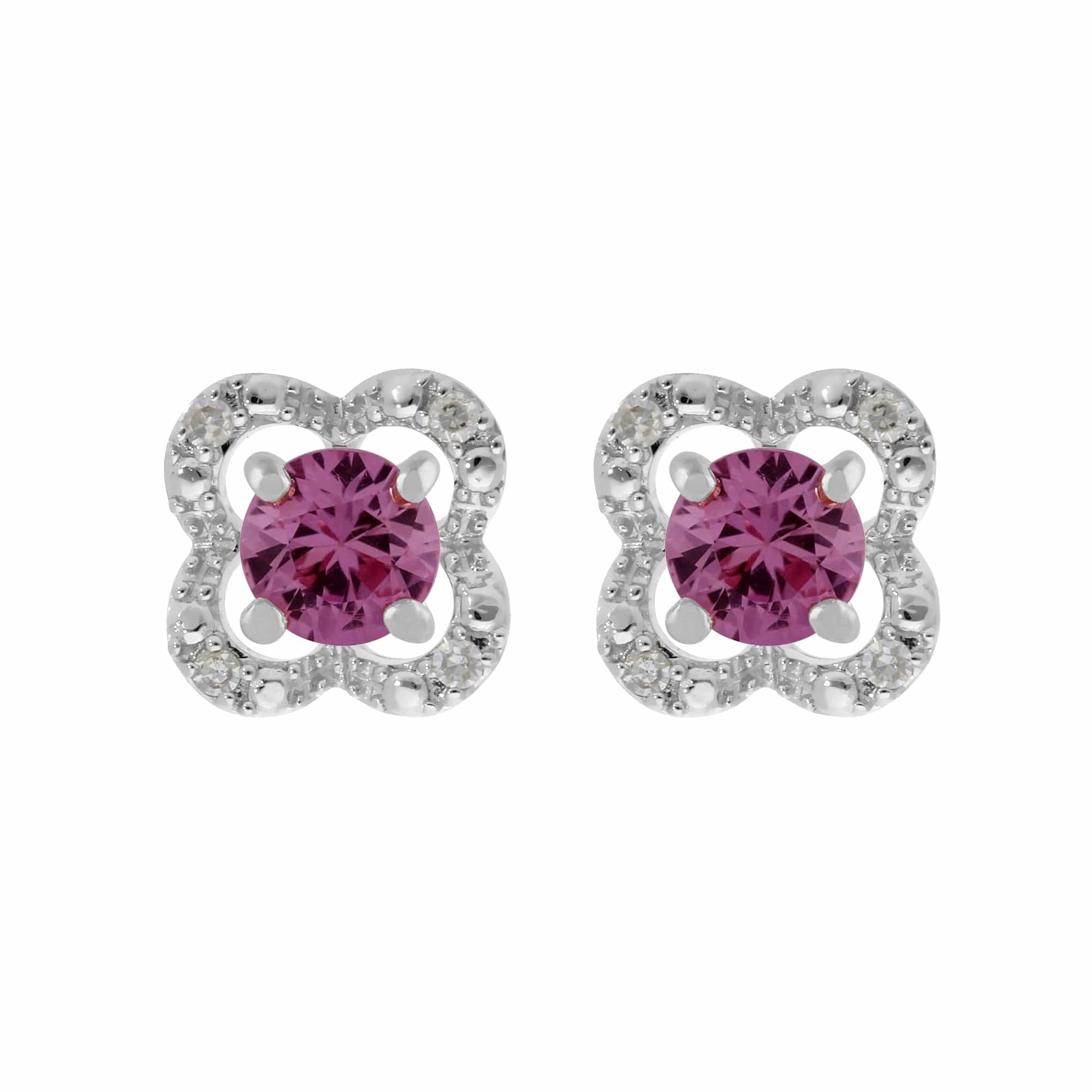 Classic Pink Sapphire Studs & Diamond Flower Ear Jacket Image 1 