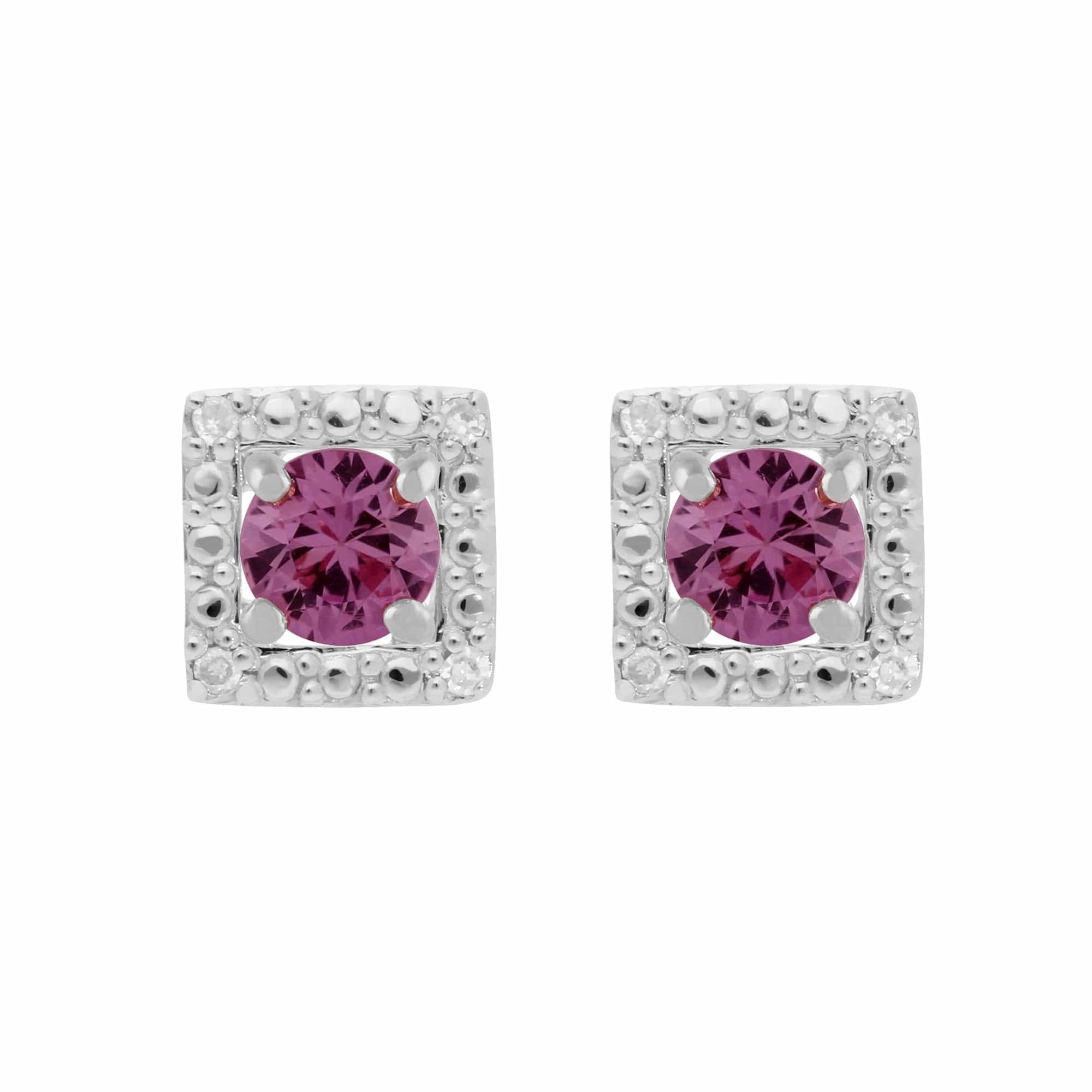 Classic Pink Sapphire Studs & Diamond Square Ear Jacket Image 1 