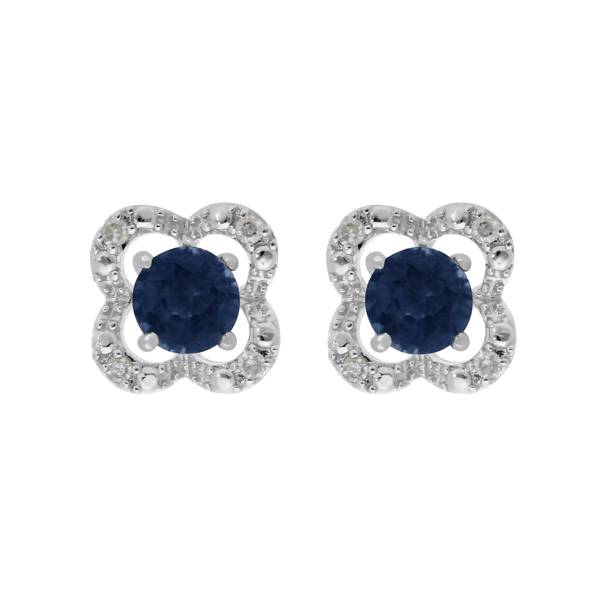 117E0031169-162E0244019 Classic Round Blue Sapphire Studs with Detachable Diamond Flower Ear Jacket in 9ct White Gold 1