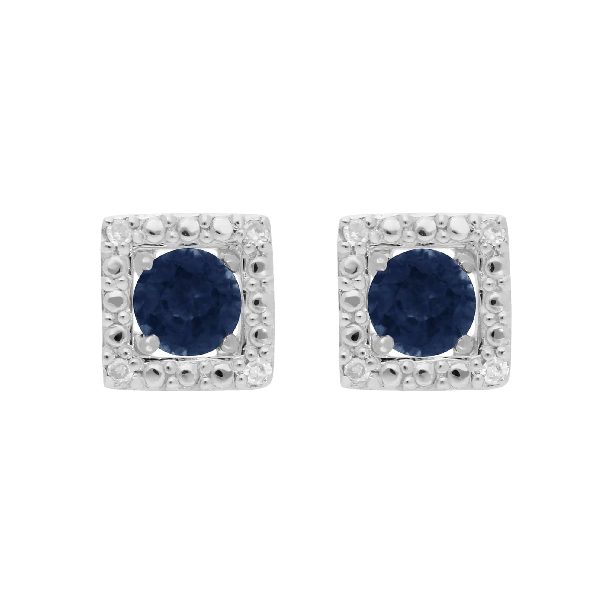 117E0031169-162E0245019 Classic Round Blue Sapphire Studs with Detachable Diamond Square Ear Jacket in 9ct White Gold 1