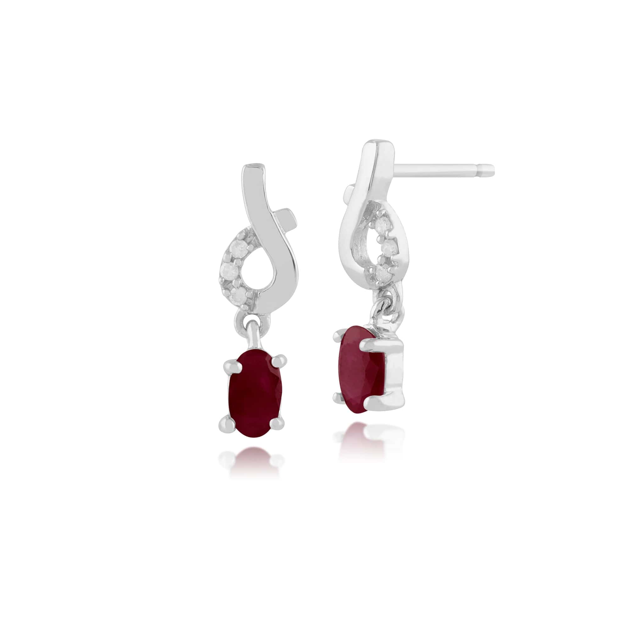 Classic Oval Ruby & Diamond Drop Earrings in 9ct White Gold - Gemondo