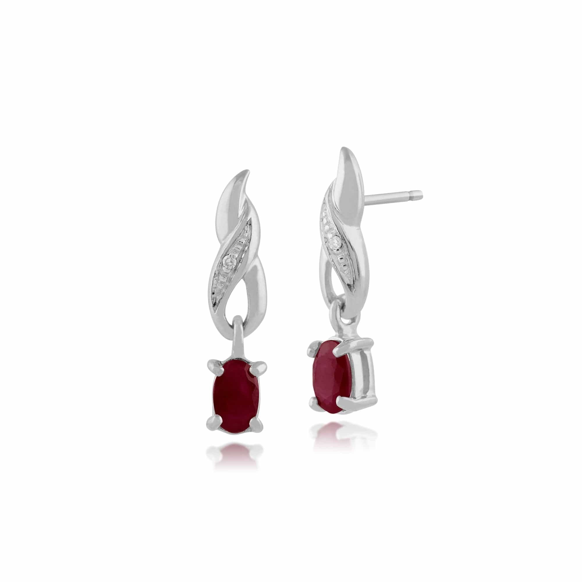Classic Oval Ruby & Diamond Twist Drop Earrings & Pendant Set Image 2