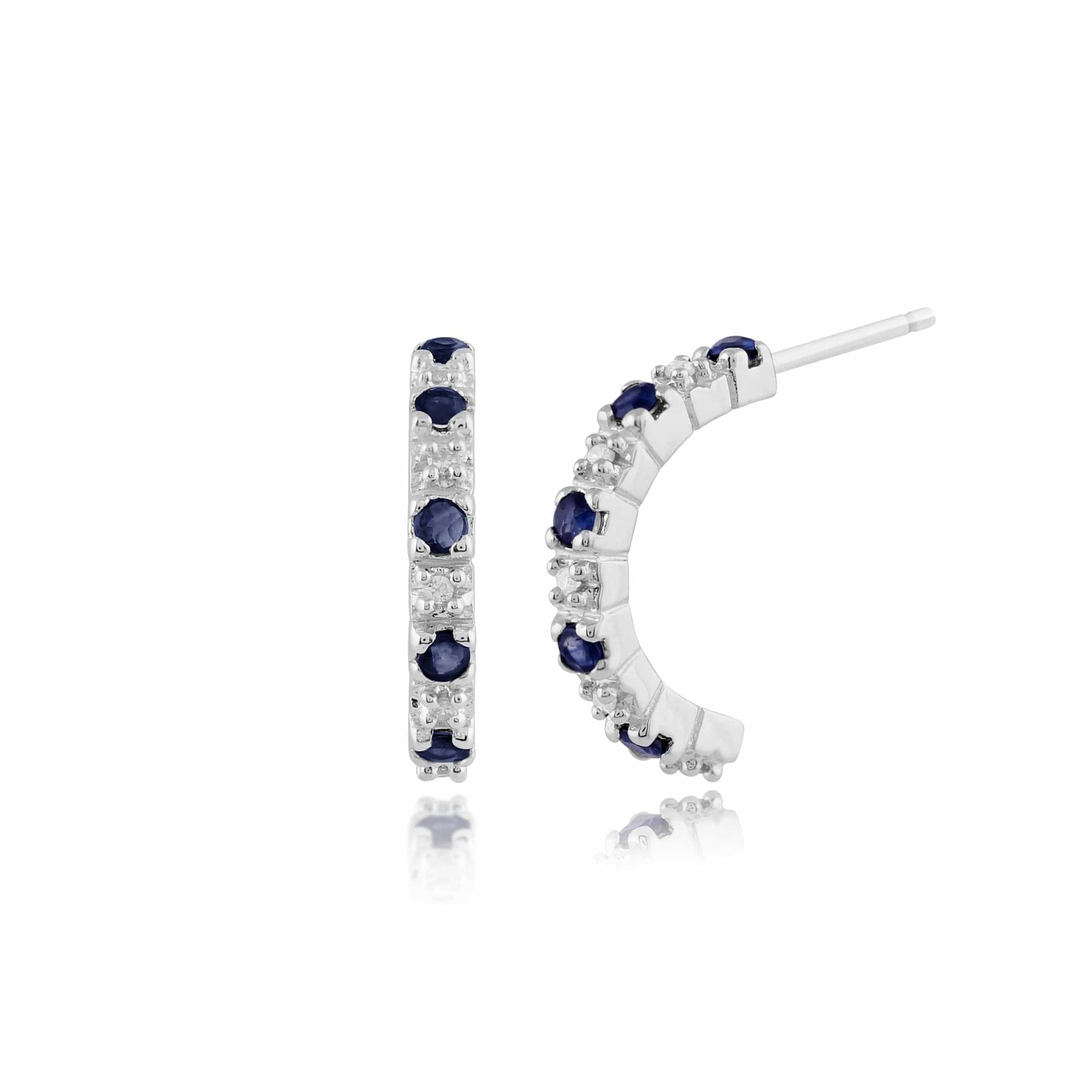 Classic Round Sapphire & Diamond Half Hoop Style Earrings in 9ct White Gold