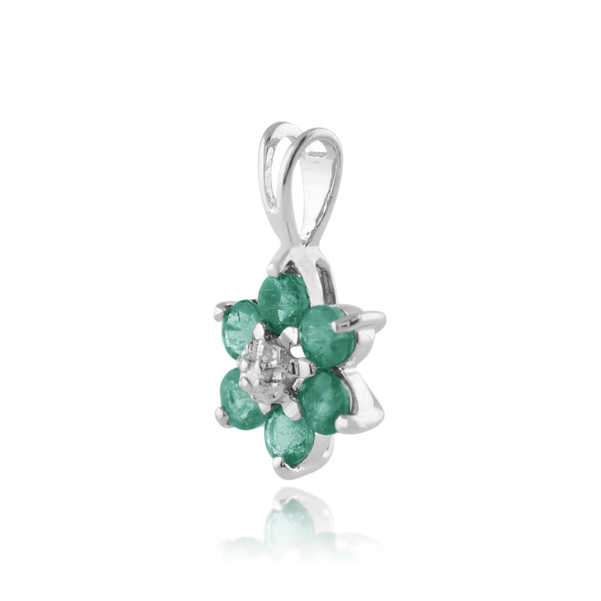 117E0009039-117P0625039 Floral Round Emerald & Diamond Flower Cluster Stud Earrings & Pendant Set in 9ct White Gold 4