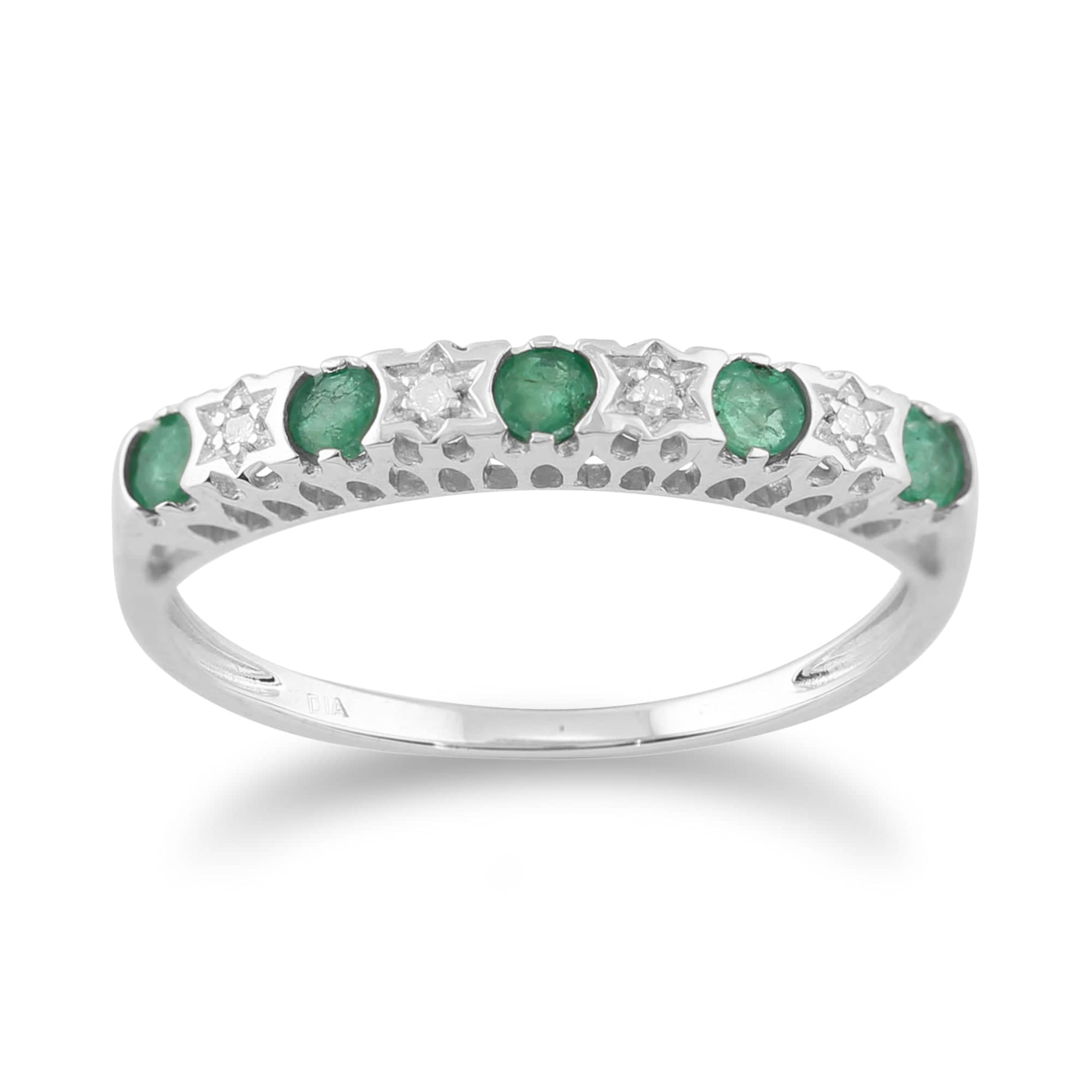 Classic Emerald & Diamond Eternity Ring and Hoop Earrings Set Image 2
