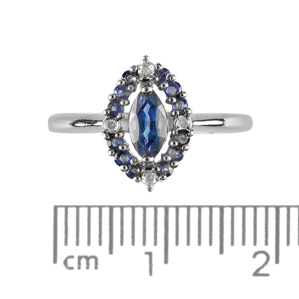 117R0066029 9ct White Gold 0.63ct Natural Blue Sapphire & 1.6pt Diamond Cluster Ring 4