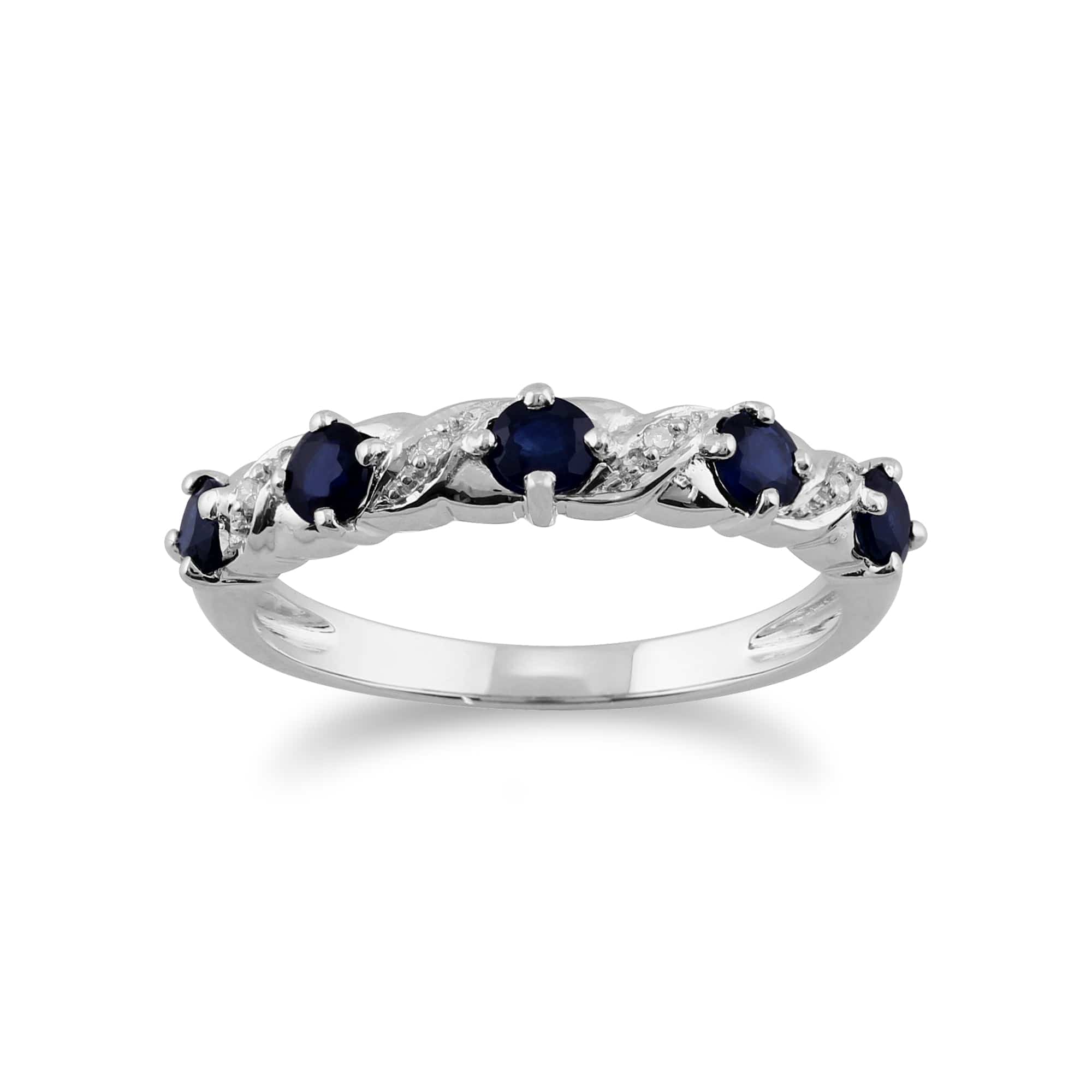 Classic Round Sapphire & Diamond Half Hoop Earrings & Half Eternity Ring Set in 9ct White Gold - Gemondo
