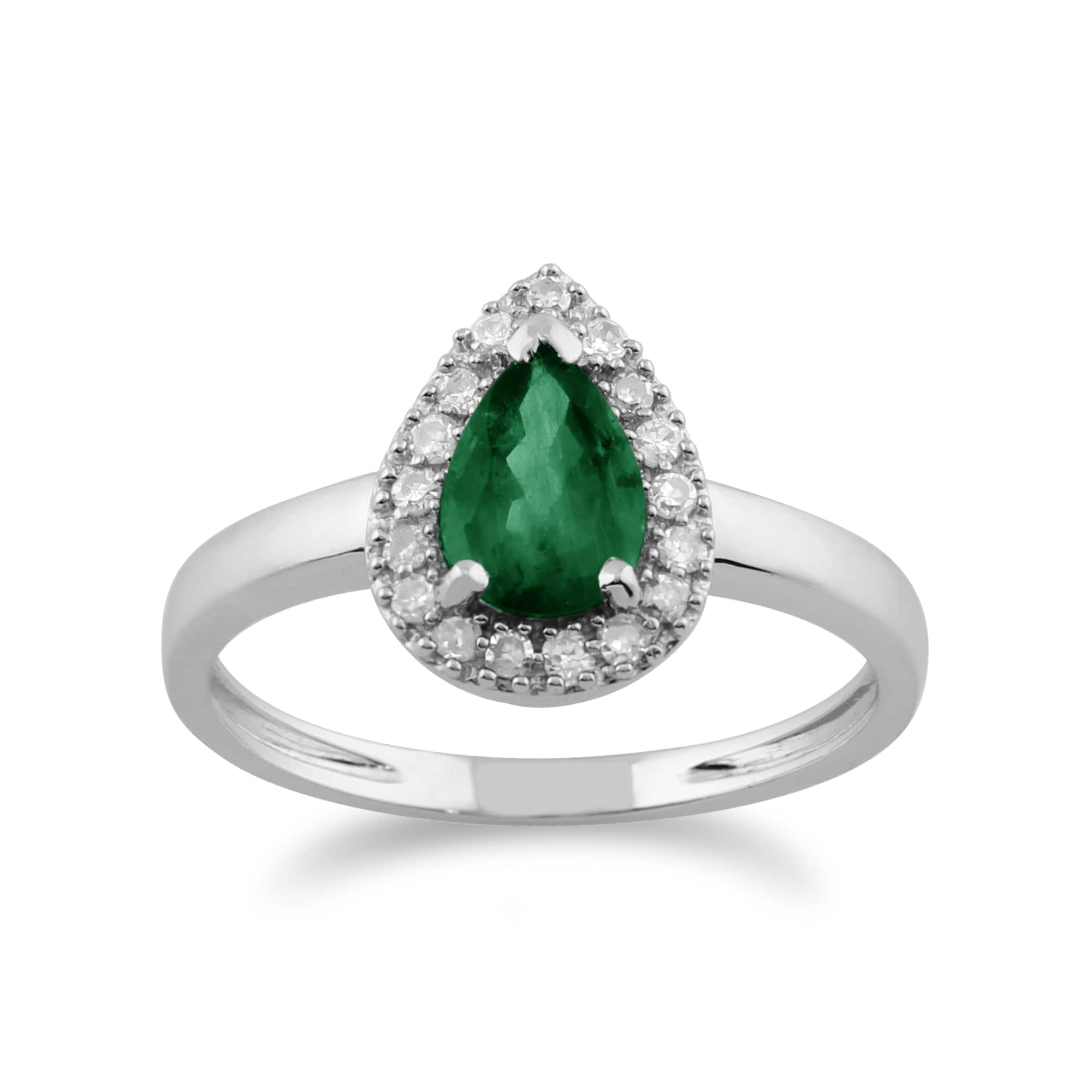 Classic Emerald & Diamond Halo Stud Earrings & Ring Set Image 3