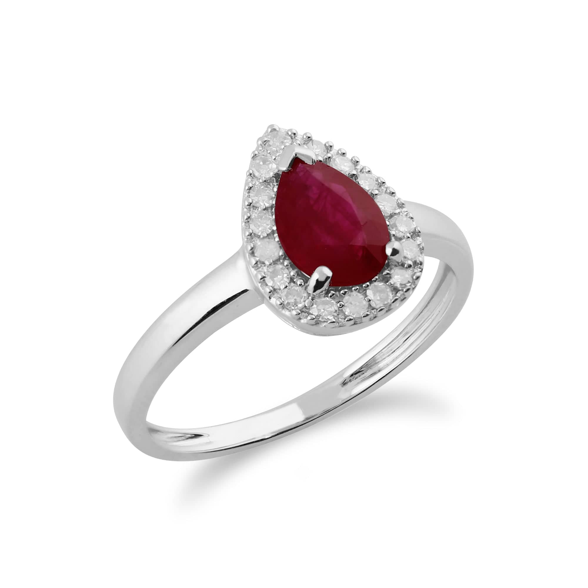 Classic Pear Ruby & Diamond Cluster Ring in 9ct White Gold