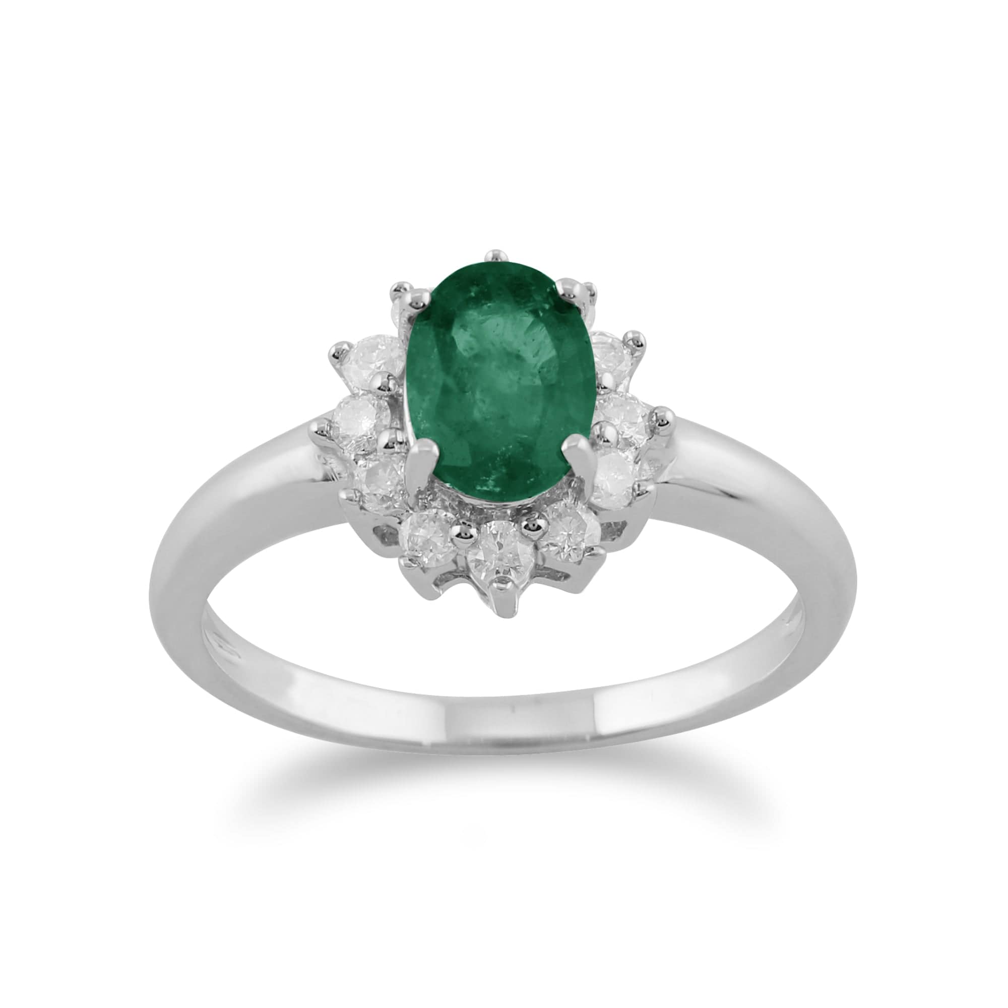 Classic Pear Emerald & Diamond Cluster Ring in 9ct White Gold - Gemondo