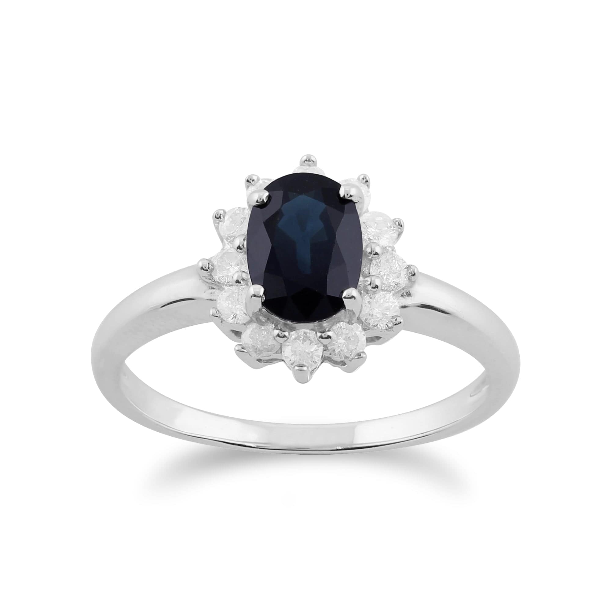 Classic Oval Sapphire & Diamond Cluster Ring in White Gold
