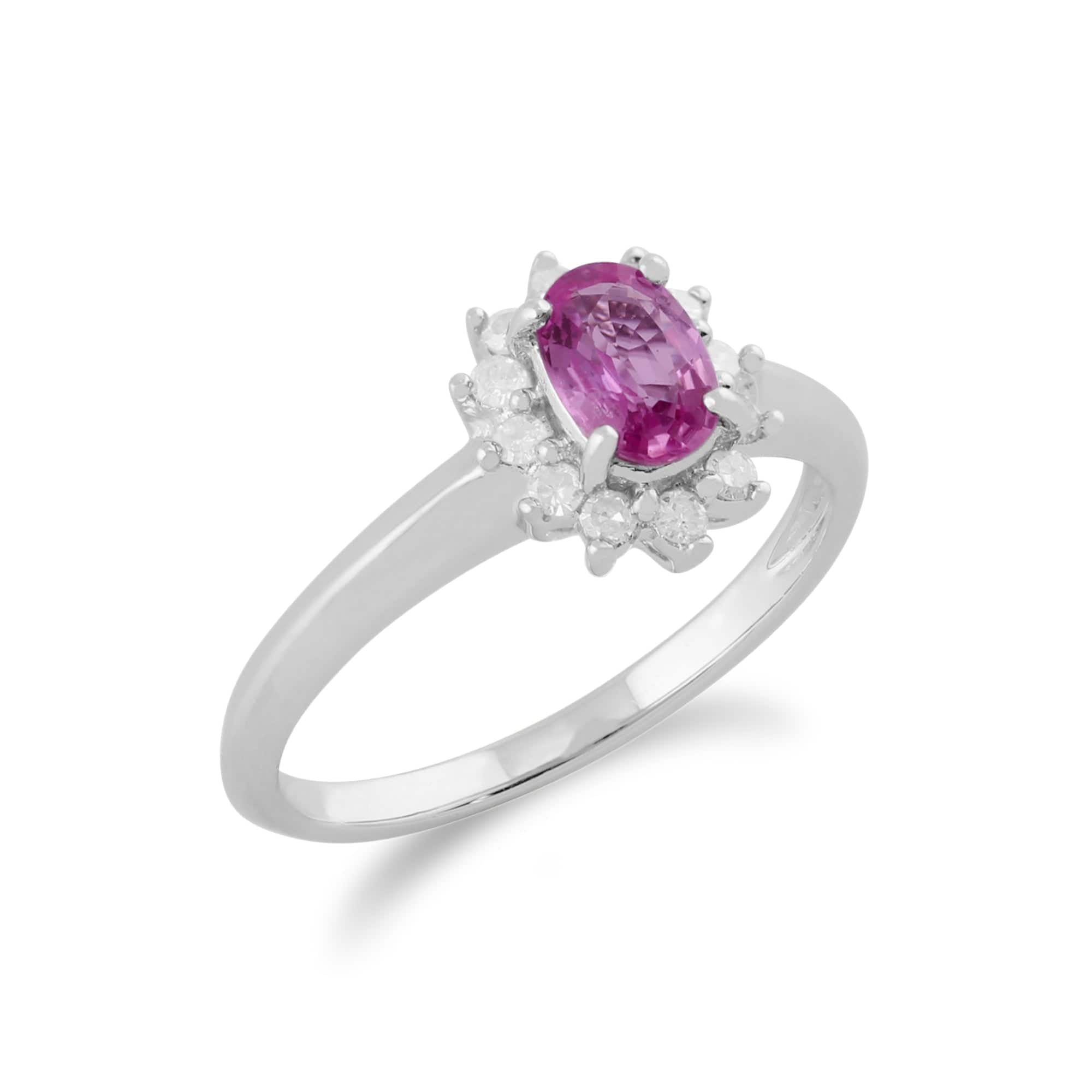 Classic Oval Pink Sapphire & Diamond Cluster Ring in 9ct White Gold