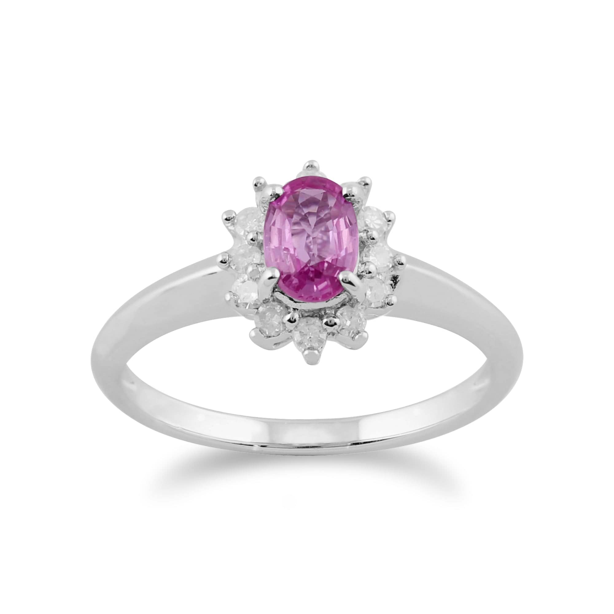 Classic Oval Pink Sapphire & Diamond Cluster Ring in 9ct White Gold