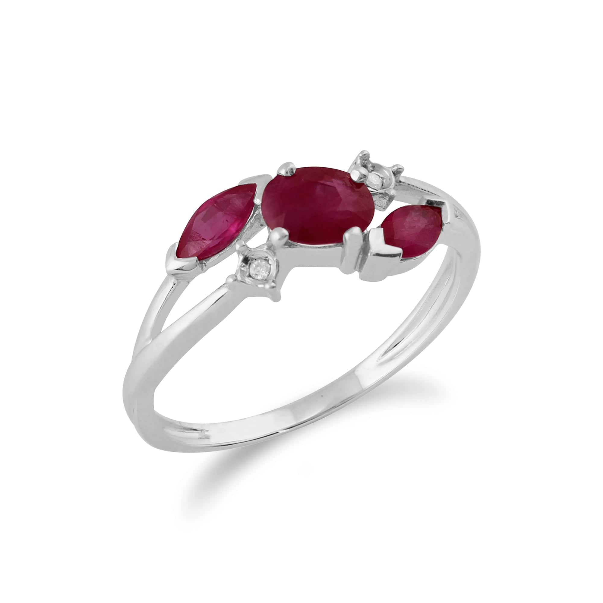 Classic Oval Ruby & Diamond Crossover Ring in 9ct White Gold - Gemondo