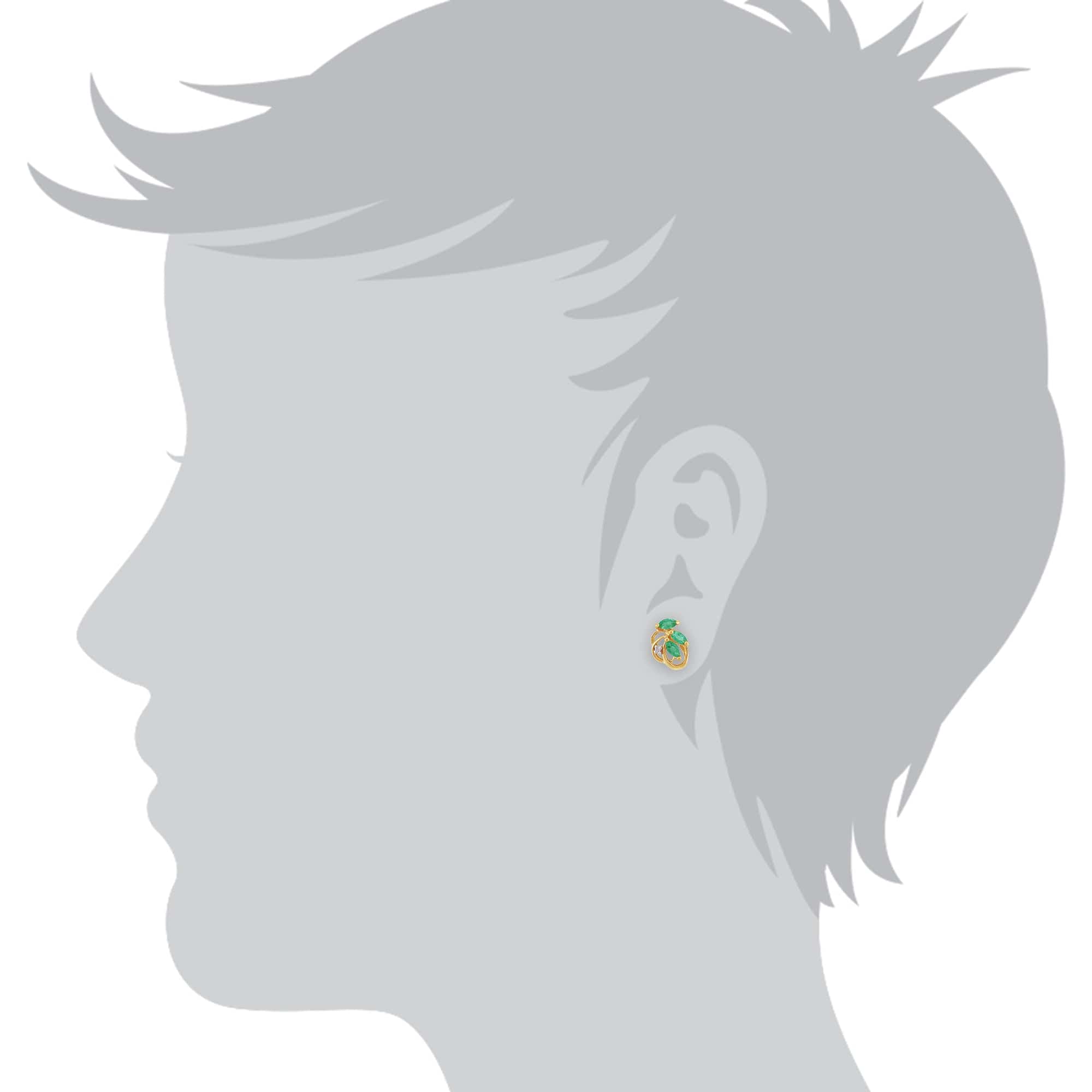 Art Nouveau Emerald & Diamond Leaf Stud Earrings & Pendant Set Image 3