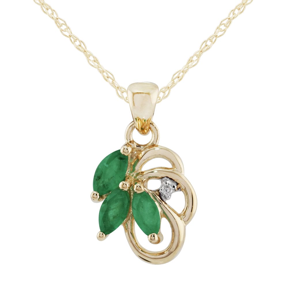 Art Nouveau Emerald & Diamond Leaf Stud Earrings & Pendant Set Image 4