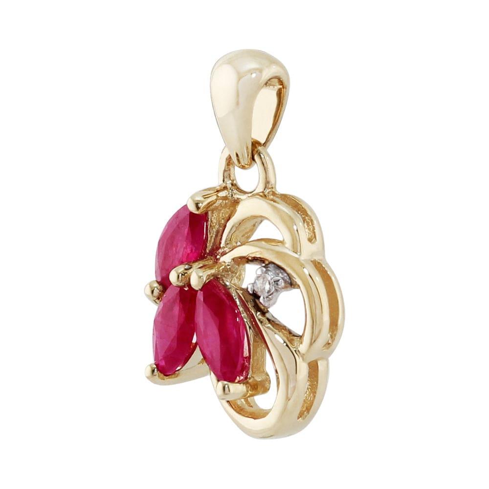 7076 Floral Ruby & Diamond Pendant in 9ct Yellow Gold 2
