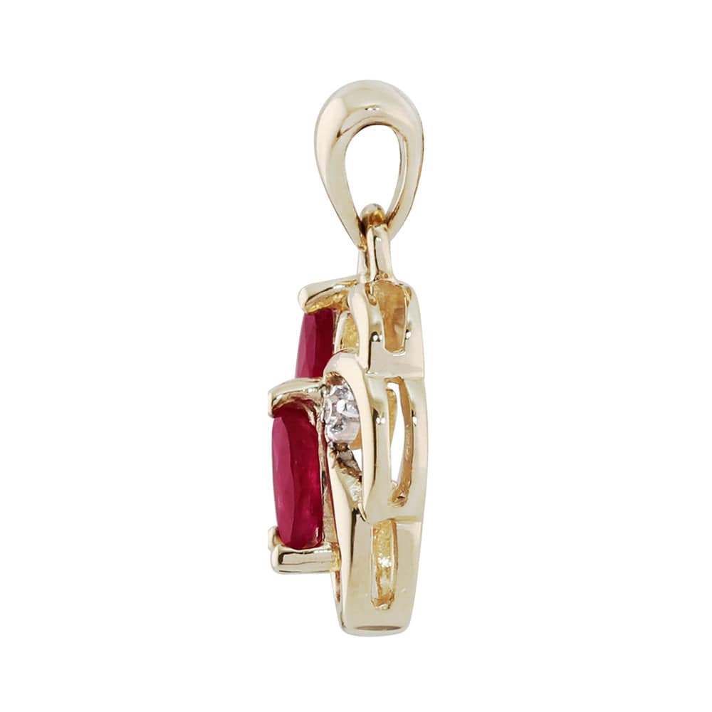 7076 Floral Ruby & Diamond Pendant in 9ct Yellow Gold 3