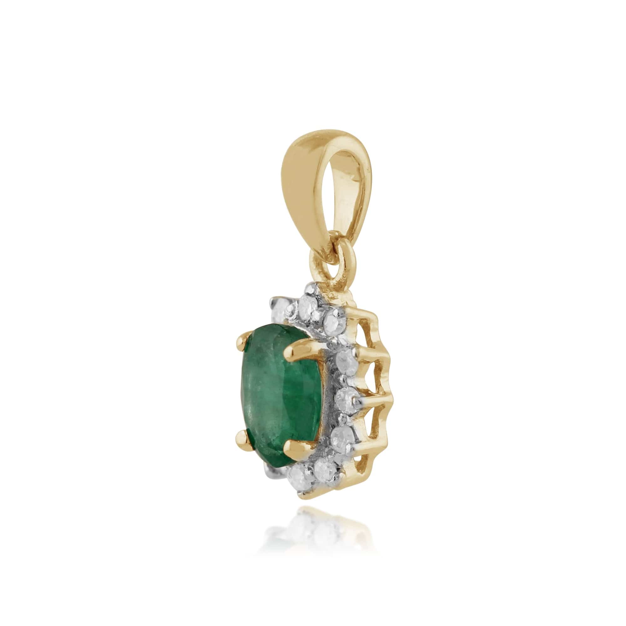 Classic Oval Emerald & Diamond Cluster Pendant in 9ct Yellow Gold - Gemondo