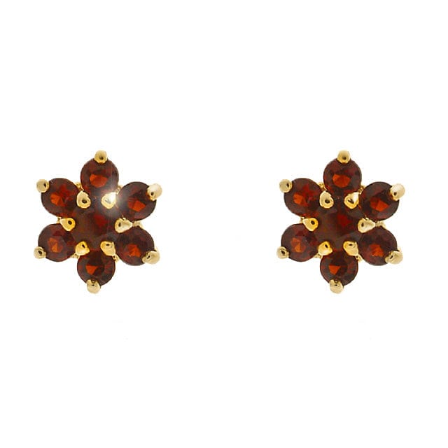 9ct Yellow Gold 0.82ct Garnet Floral Cluster Stud Earrings Image