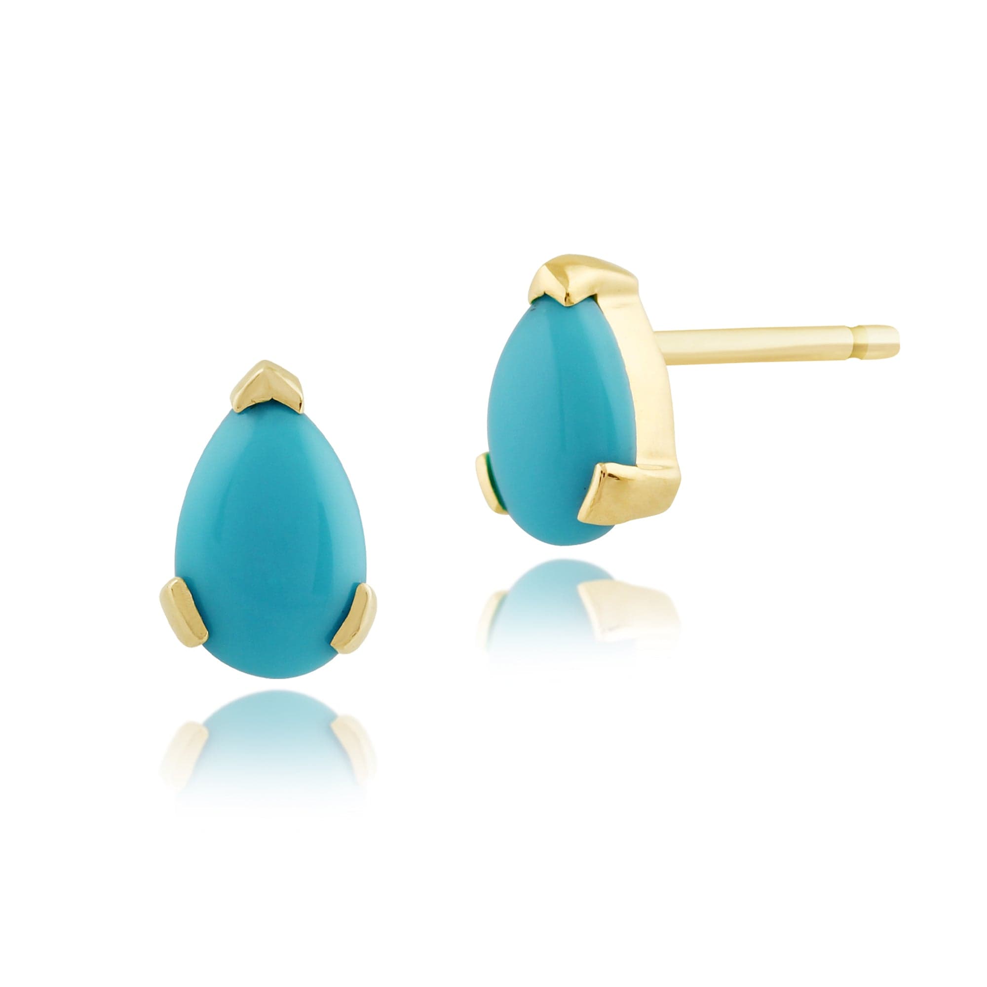 Classic Pear Turquoise Stud Earrings in 9ct Yellow Gold 6.5x4mm - Gemondo