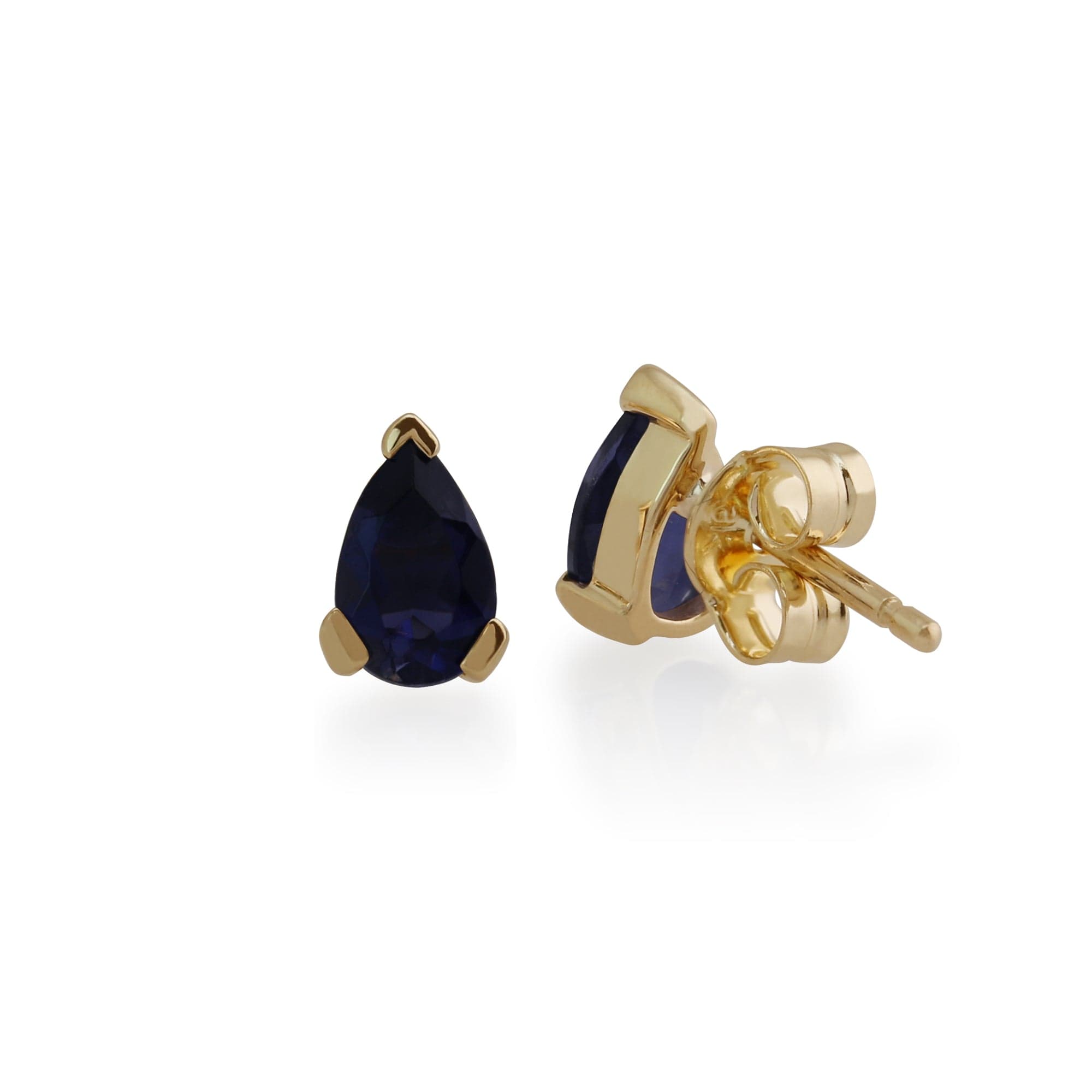 Classic Pear Iolite Claw Set Stud Earrings in 9ct Yellow Gold - Gemondo