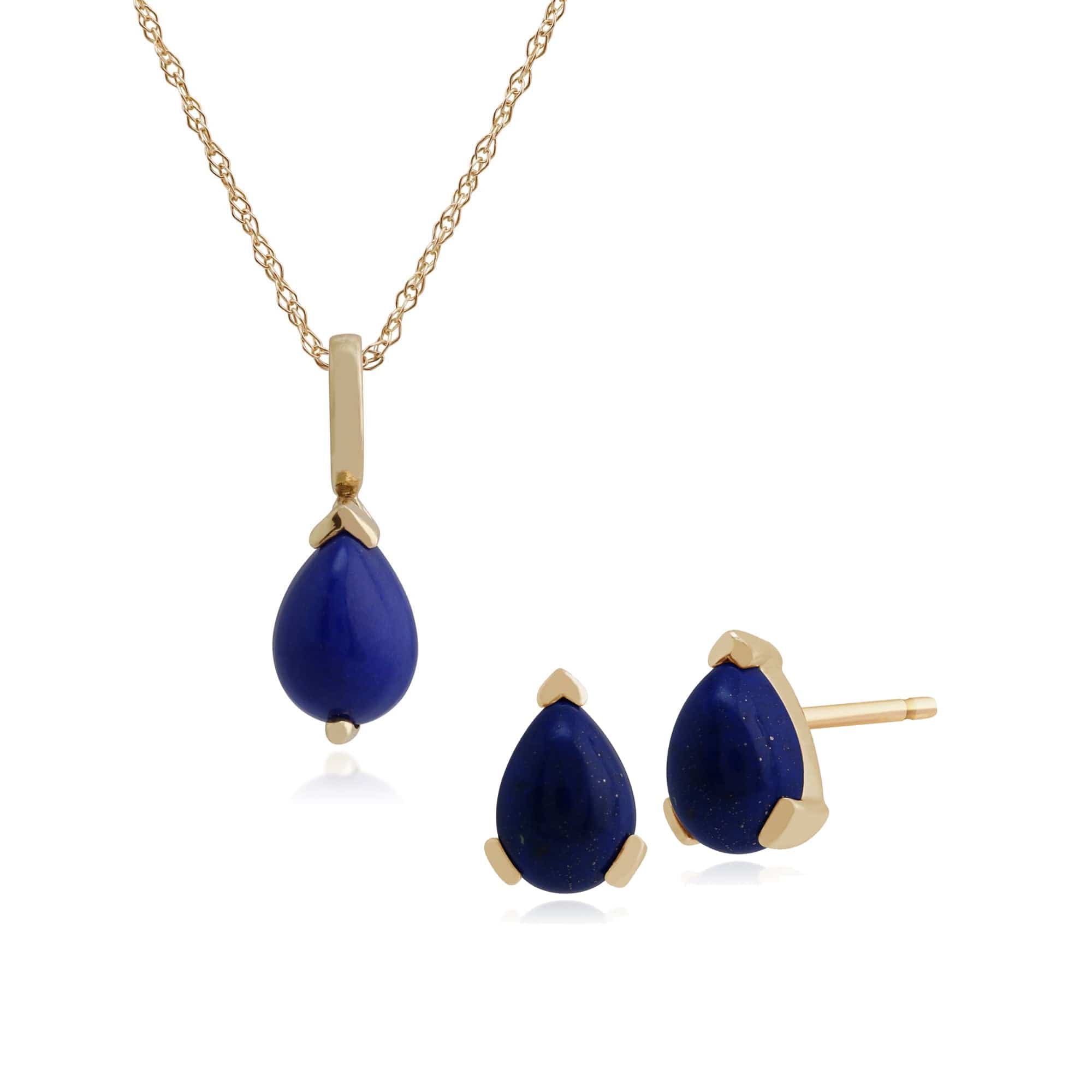 123E0606239-123P0117309 Classic Pear Lapis Lazuli Single Stone Stud Earrings & Pendant Set in 9ct Yellow Gold 1