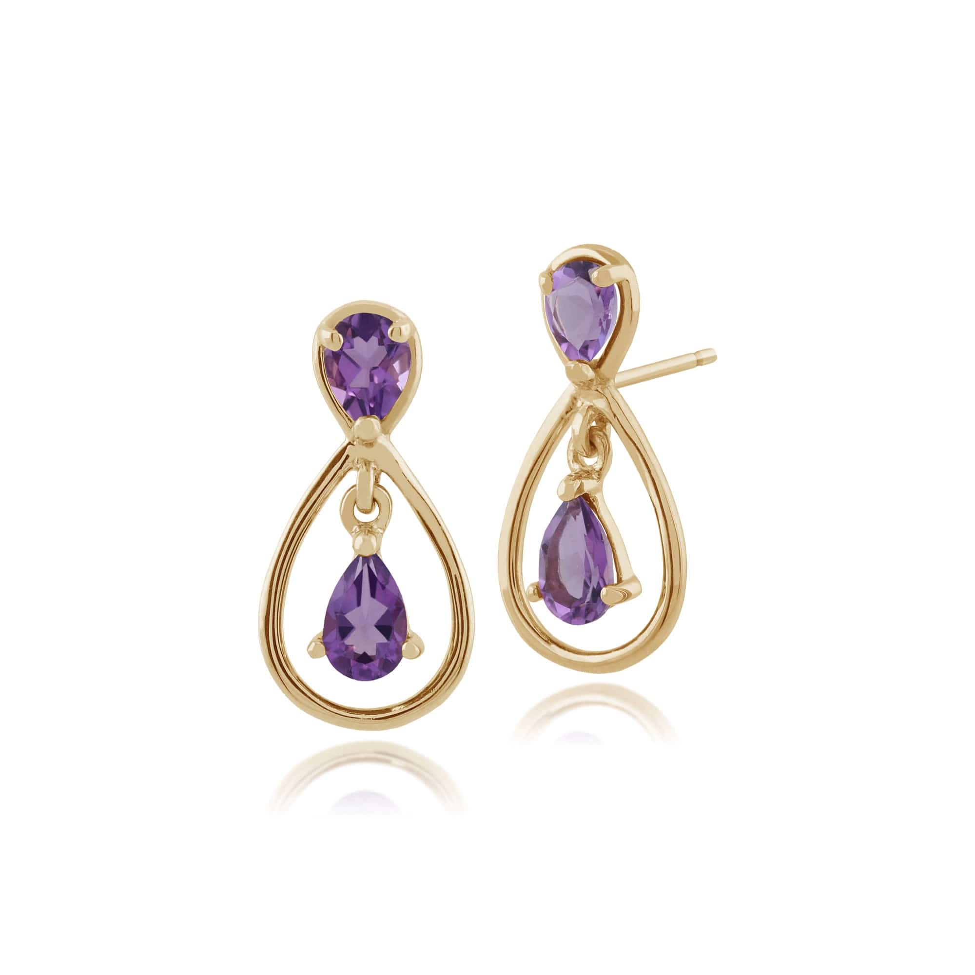 9ct Yellow Gold 0.57ct Pear Cut Amethyst Two Stone Drop Earrings Image