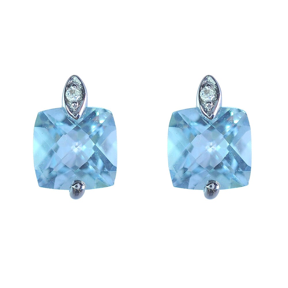 9ct White Gold 1.20ct Blue Topaz & Diamond Square Stud Earrings Image