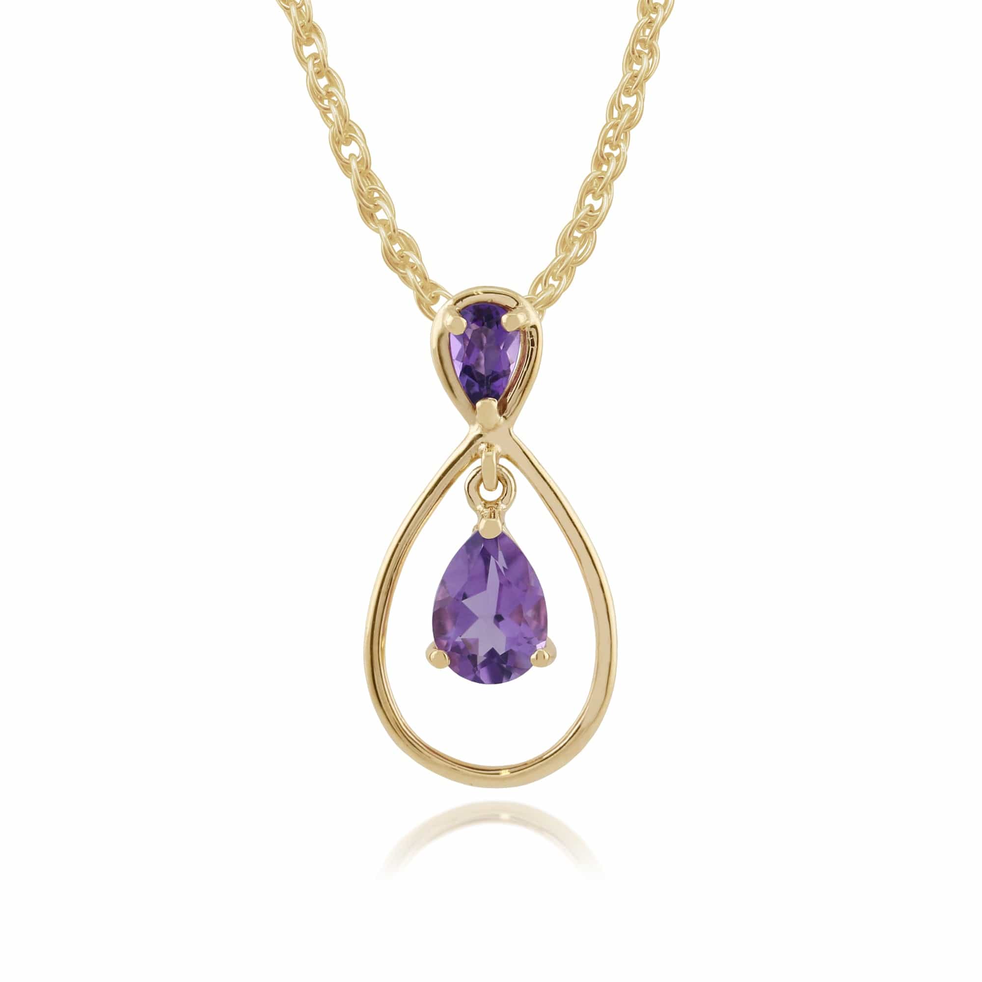 Classic Pear & Round Amethyst Halo Frame Pendant in 9ct Yellow Gold - Gemondo