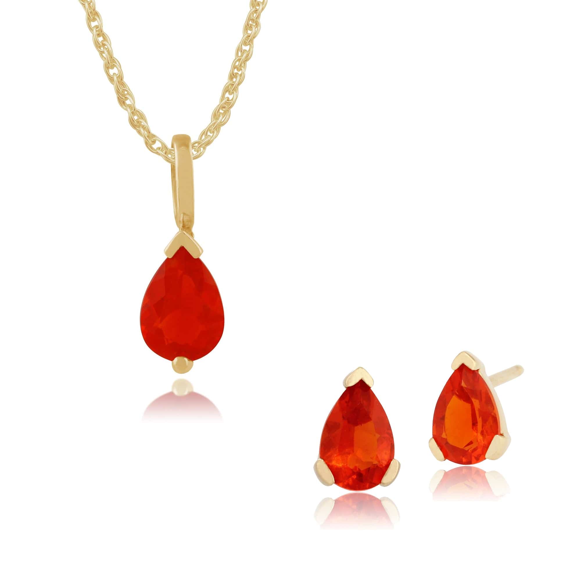 123E0606159-123P0117239 Classic Pear Fire opal Single Stone Stud Earrings & Pendant Set in 9ct Yellow Gold 1