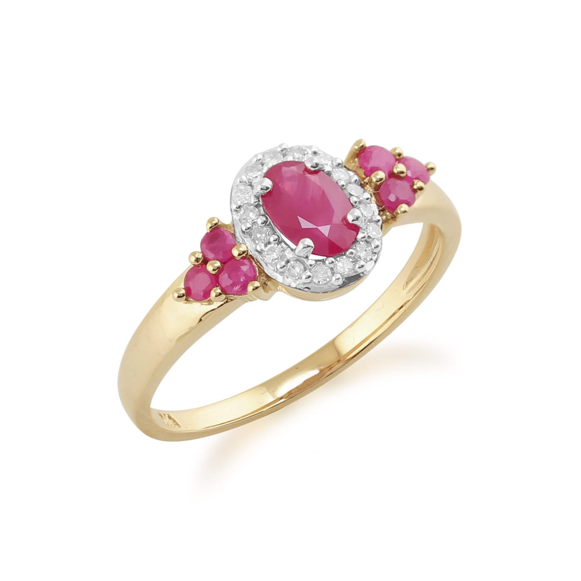 9ct Yellow Gold 0.88ct Natural Ruby & Diamond Cluster Style Ring Image 2