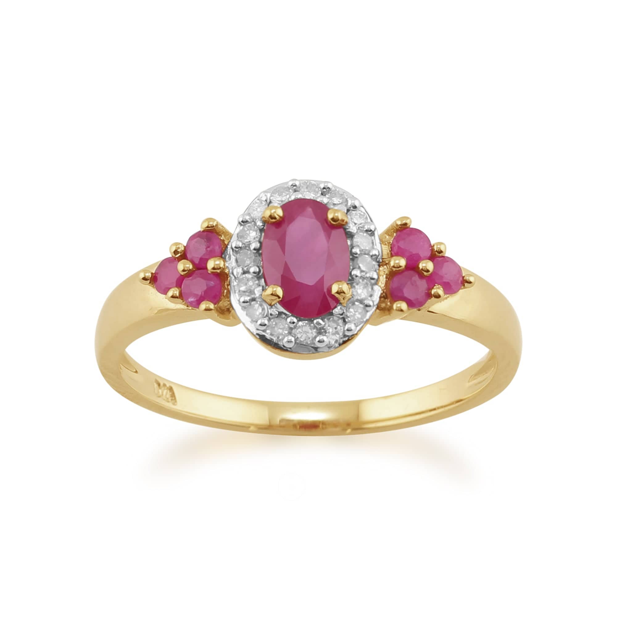 9ct Yellow Gold 0.88ct Natural Ruby & Diamond Cluster Style Ring Image 1