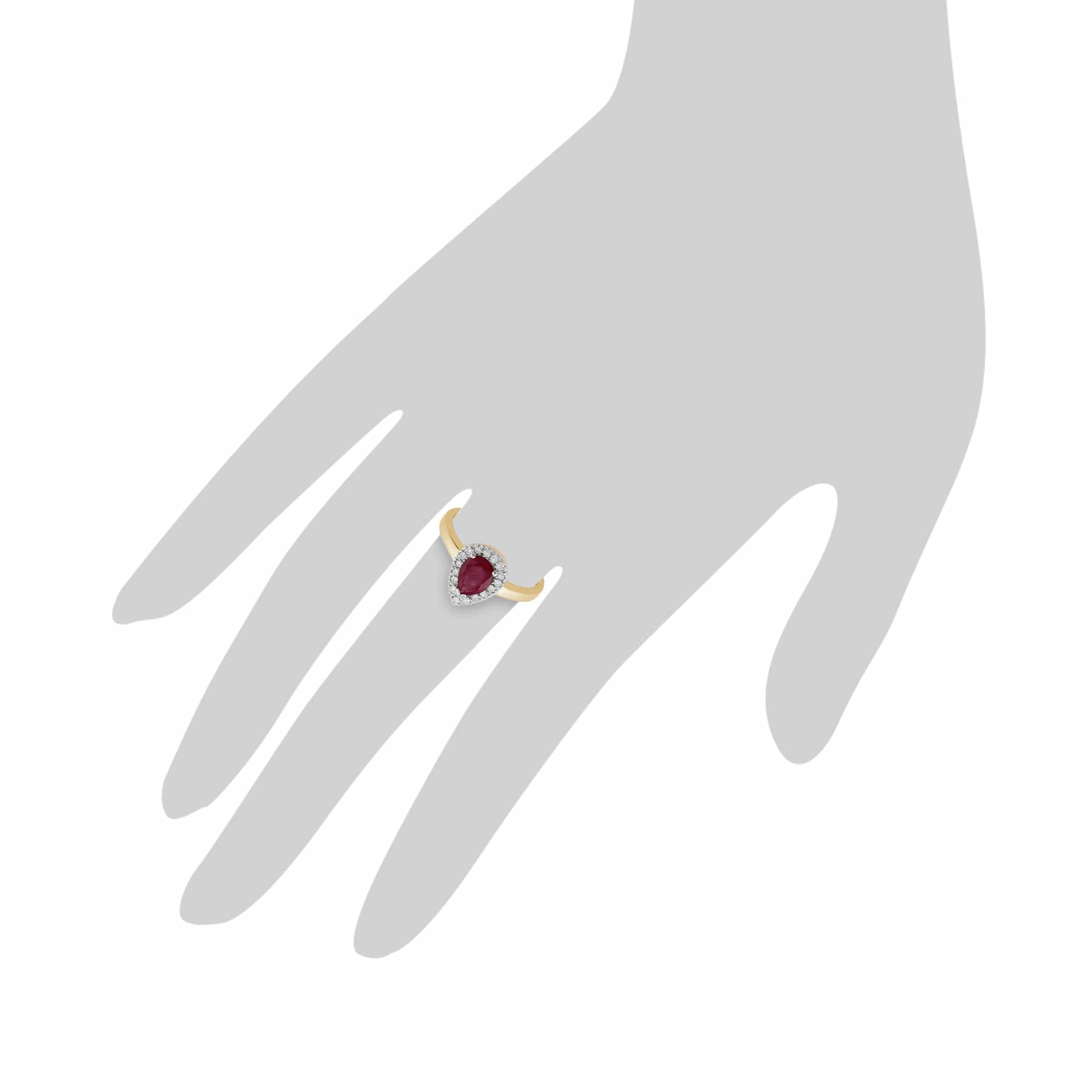 Classic Pear Shaped Ruby & Diamond Ring in 9ct Yellow Gold - Gemondo