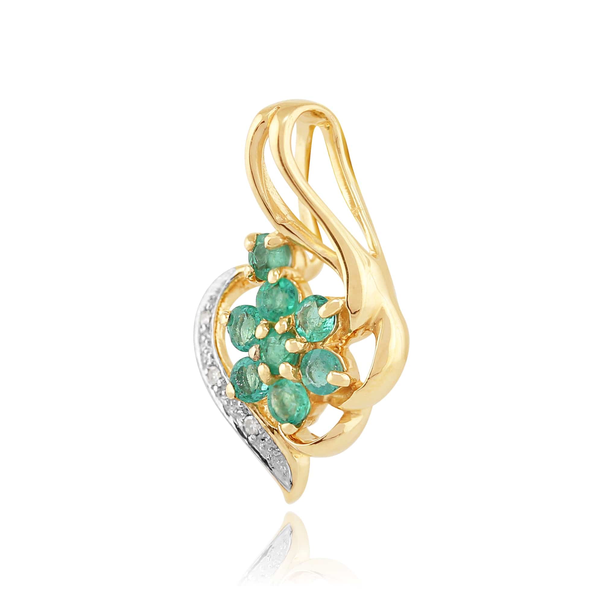 129P0565059 Floral Round Emerald & Diamond Pendant in 9ct Yellow Gold 2