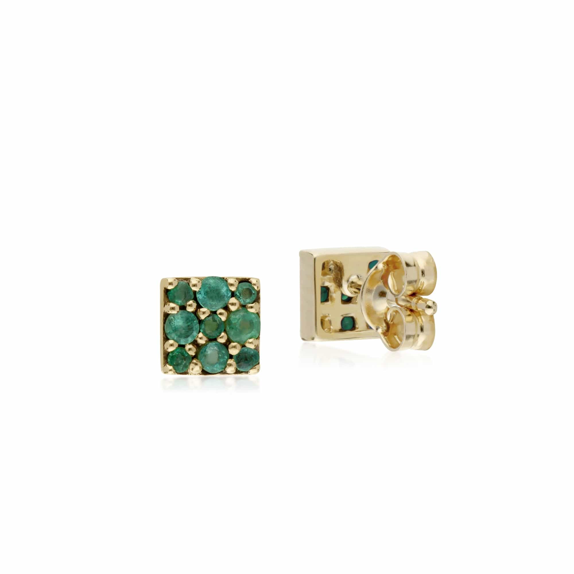 132E2573039 Classic Emerald Cluster Square Stud Earrings in 9ct Yellow Gold 2