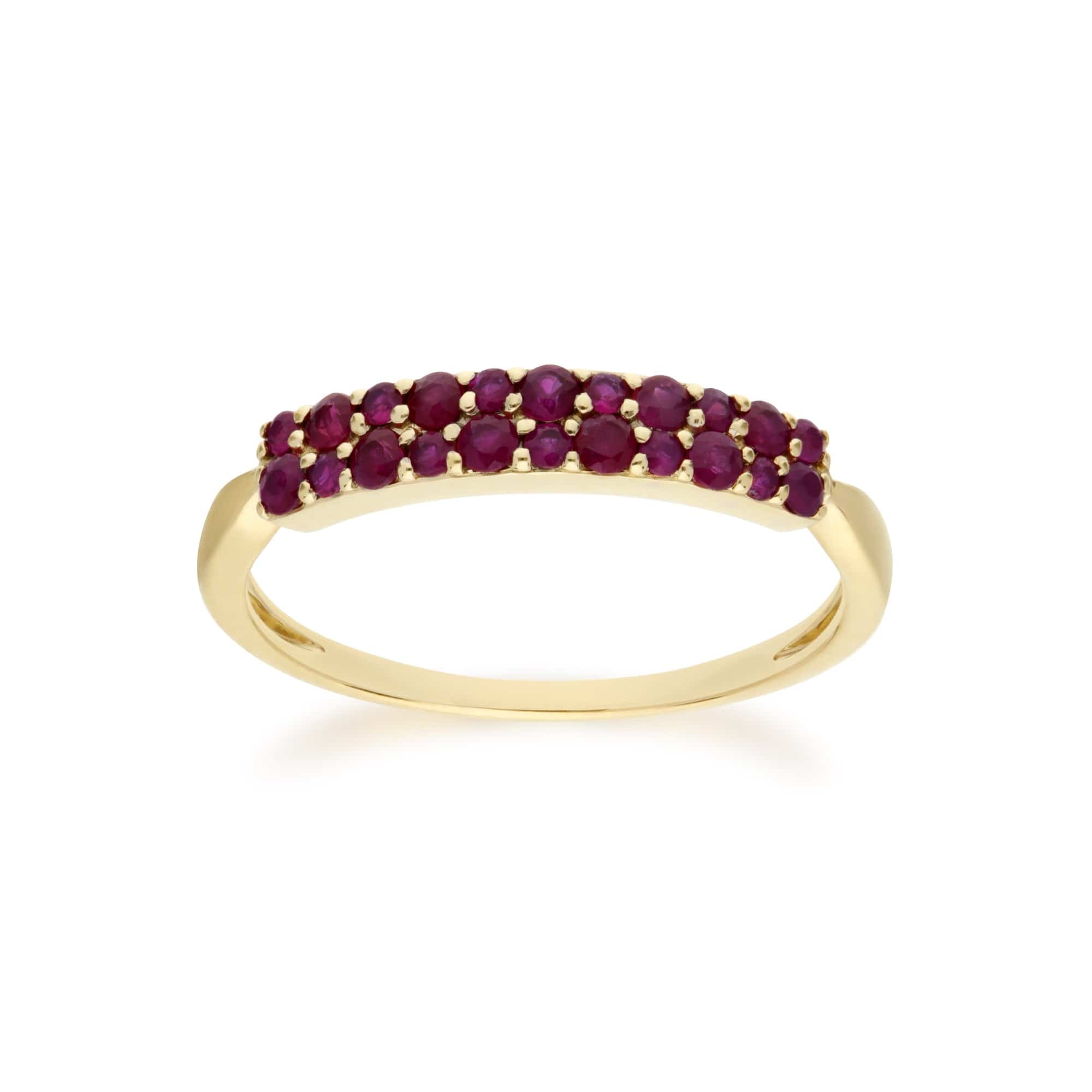 Contemporary 0.41ct Pavé Ruby Cluster Ring in 9ct Yellow Gold - Gemondo