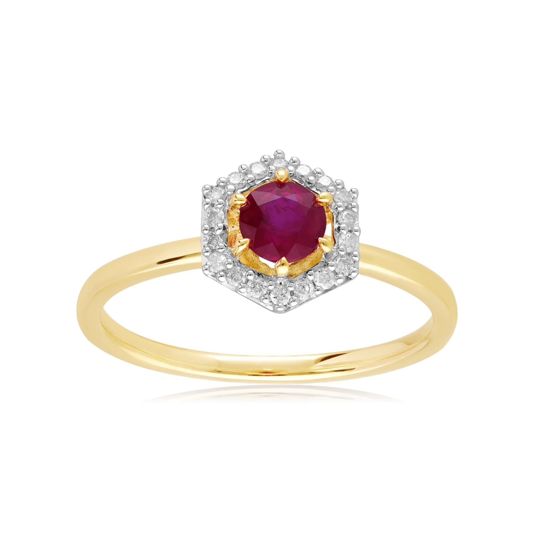 9ct Yellow Gold 0.48ct Ruby & Diamond Halo Engagement Ring - Gemondo