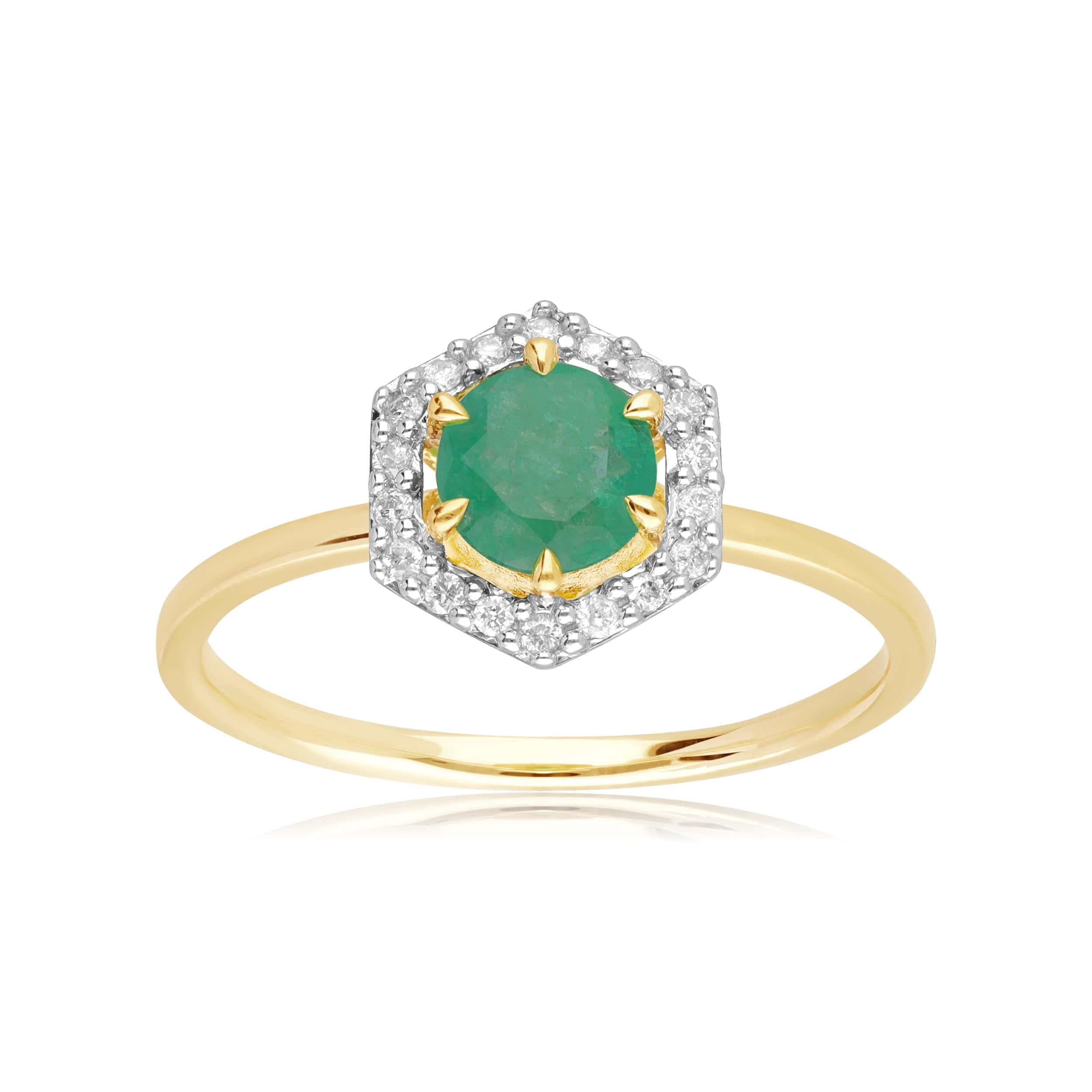 133R9485049 9ct Yellow Gold 0.38ct Emerald & Diamond Halo Engagement Ring 1