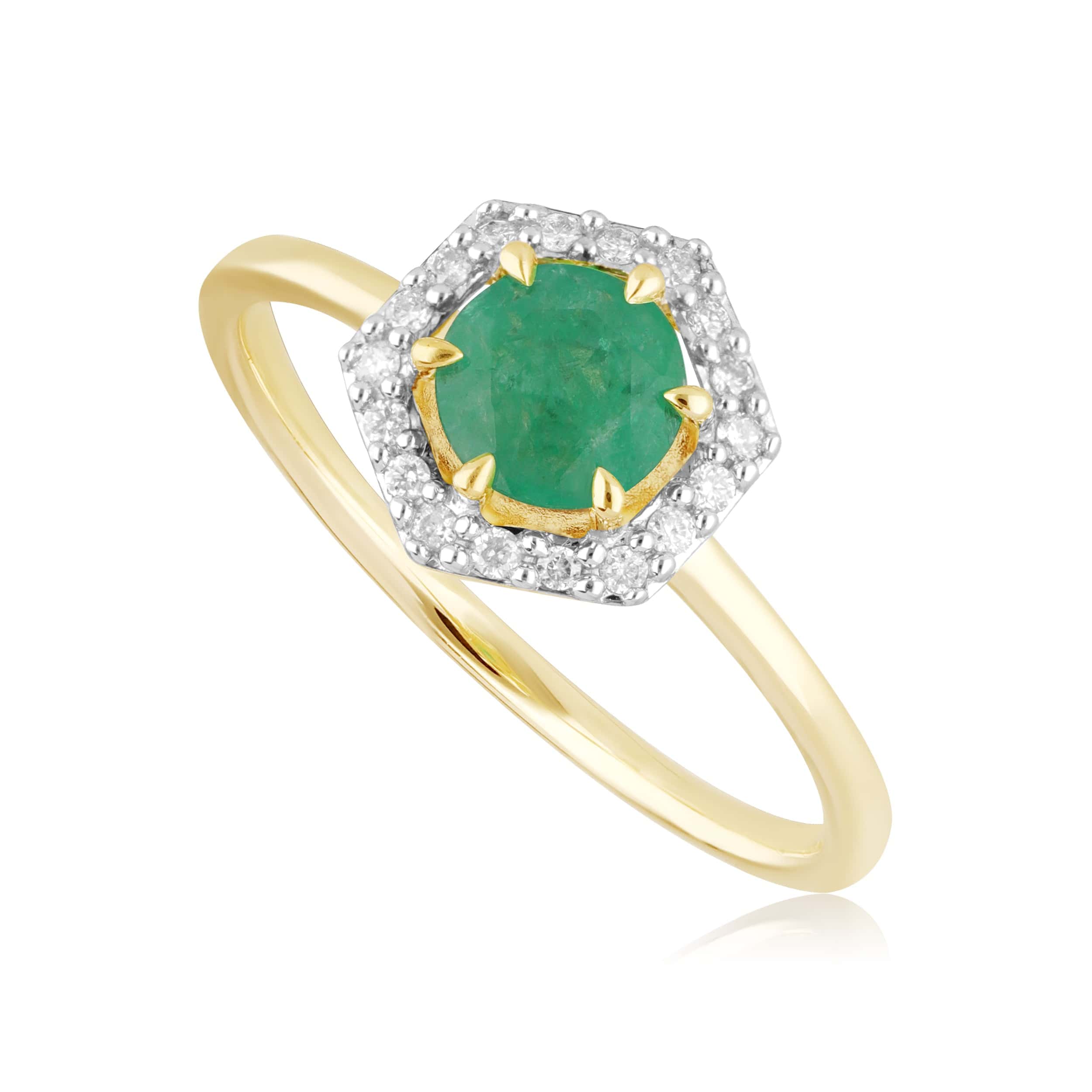 9ct Yellow Gold 0.38ct Emerald & Diamond Halo Engagement Ring - Gemondo